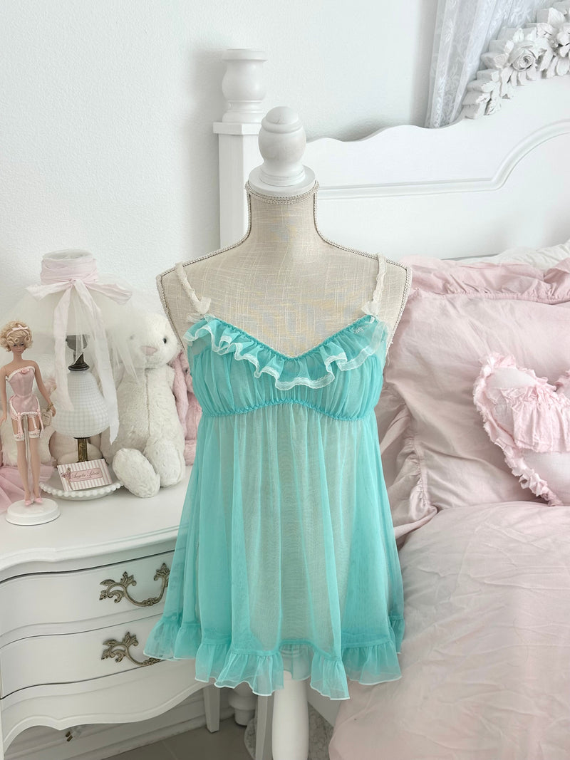 Vintage 2013 Victoria’s Secret Aqua Sheer Ruffle Babydoll Top Size M