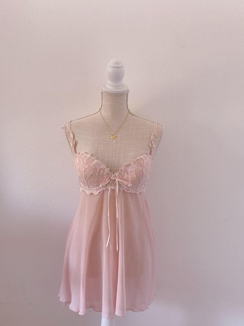 Vintage pink delicates garden fairy babydoll slip dress