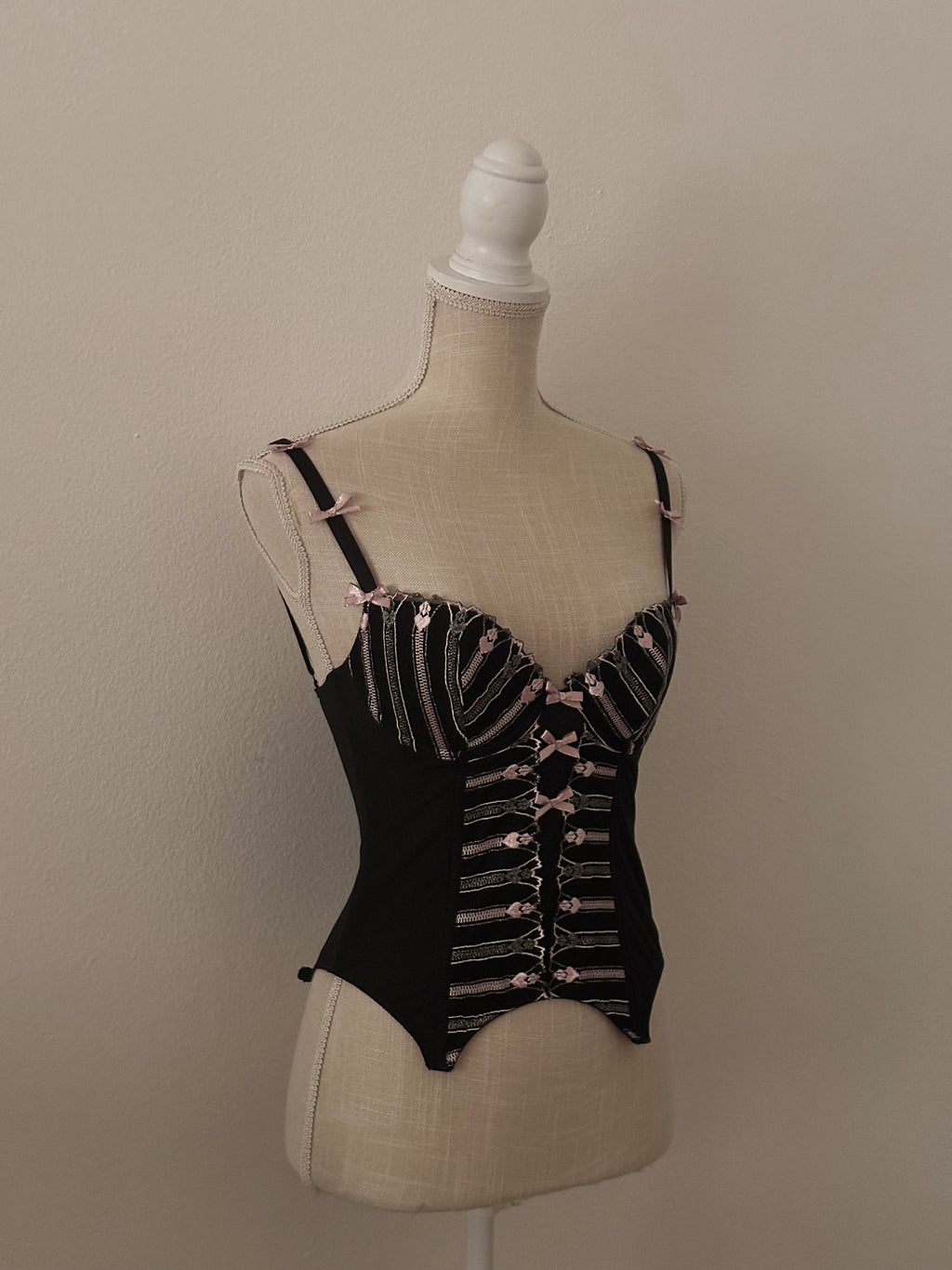 Vintage Chantal Thomass for Victoria's Secret black bustier cami bow top