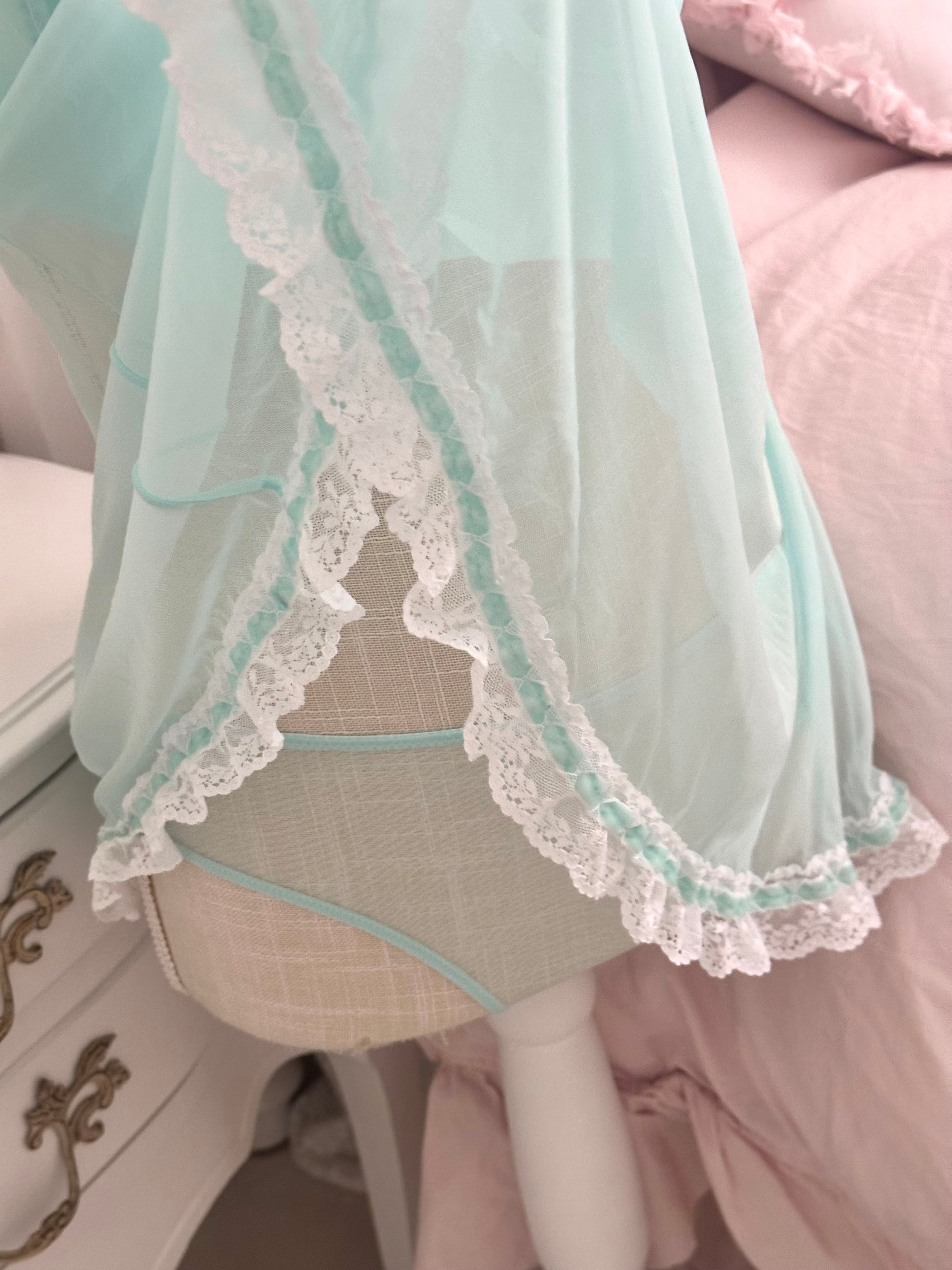 Vintage 2000s Cassandra Intimates Teal Ruffle Babydoll Set Size: S