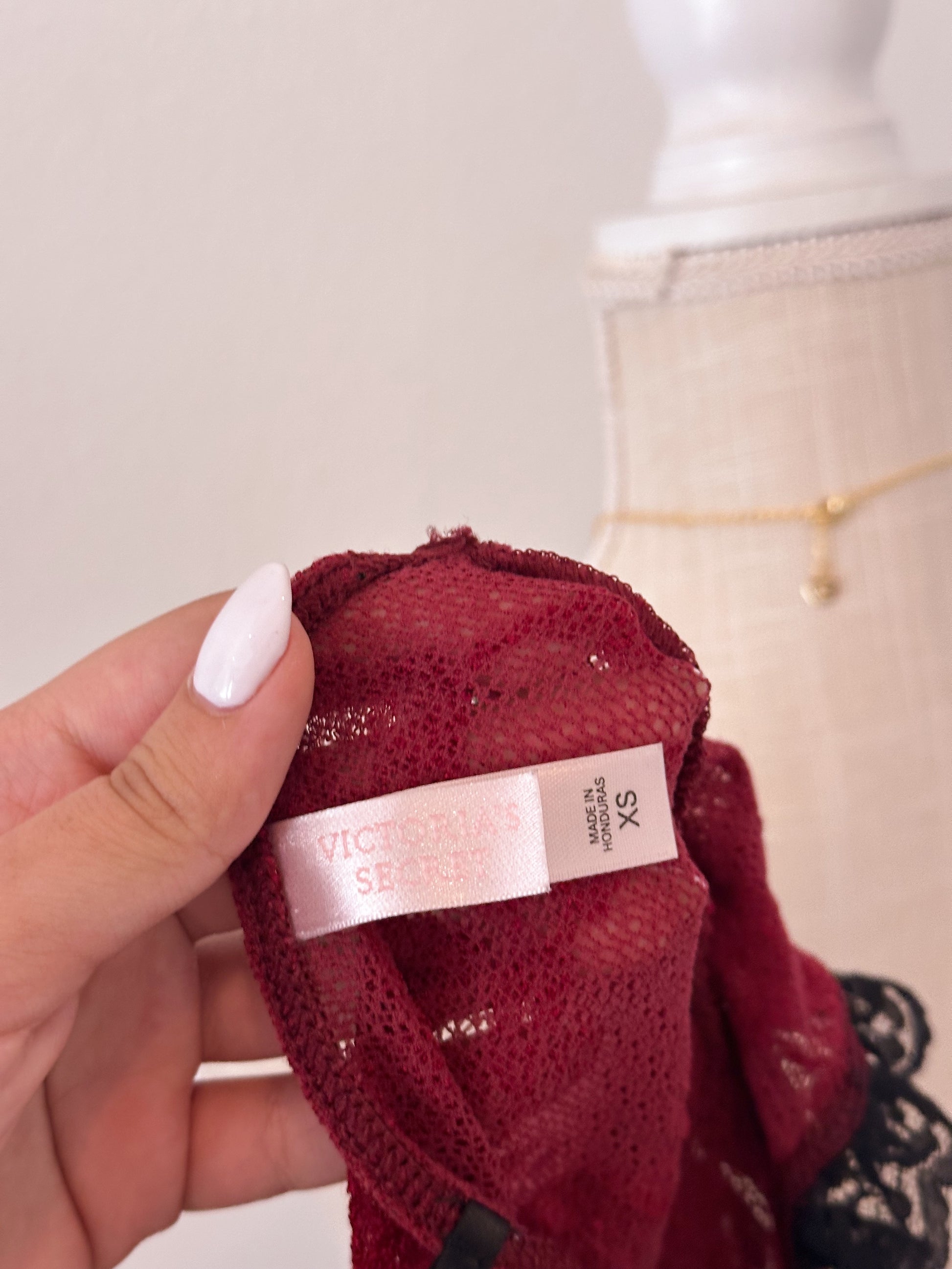 Vintage Victoria's Secret, red lace up babydoll 2 piece set Size: XS