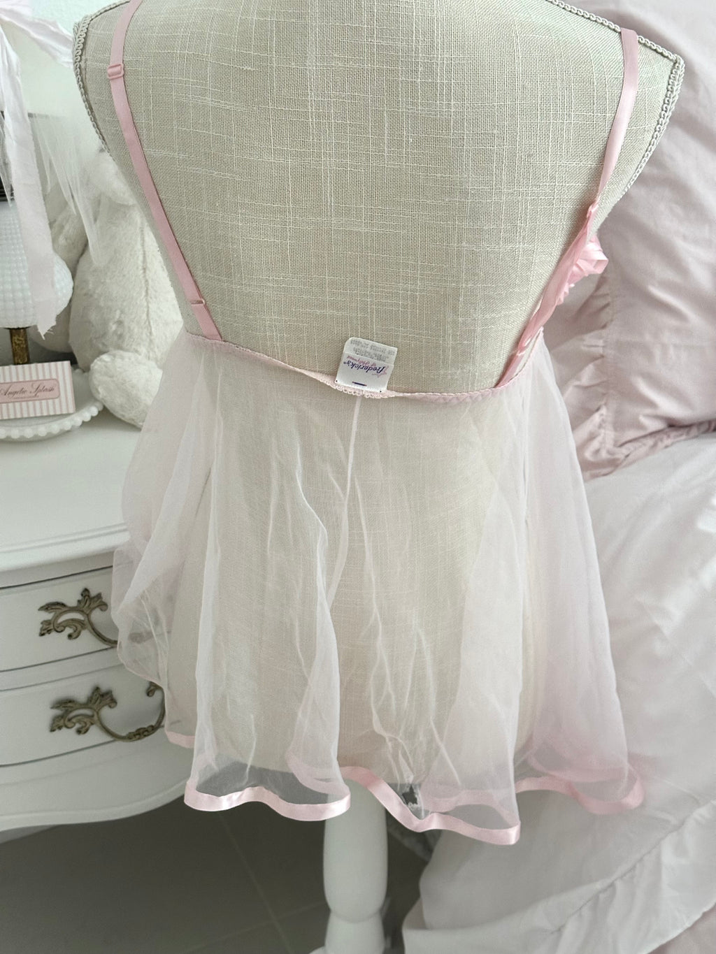 Vintage 1990s Frederick’s of Hollywood Pink Ruffle Sheer Babydoll Top Size: M