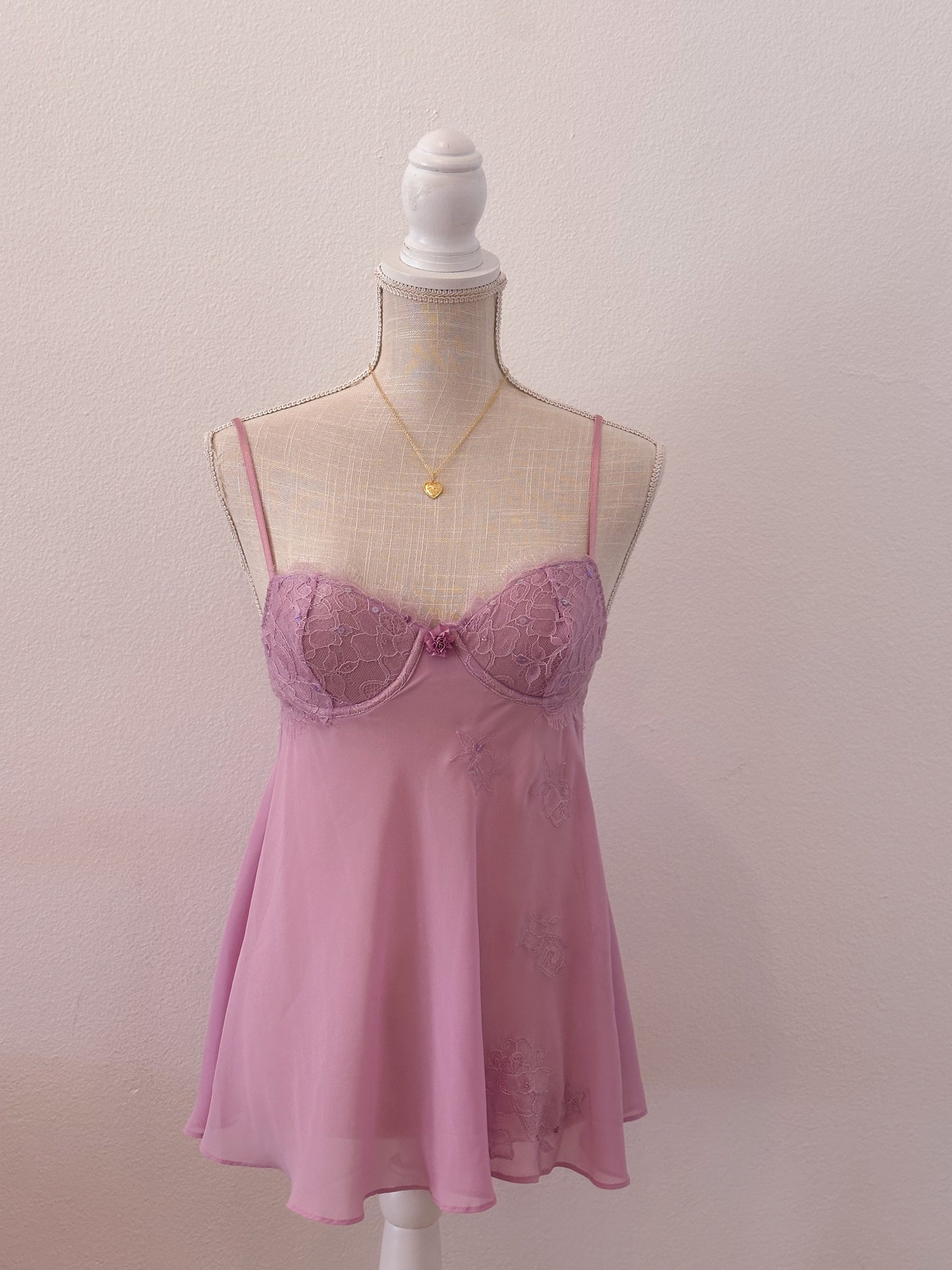 Vintage Victoria's Secret sequin purple two-piece babydoll slip dress Size: 34 C/ S