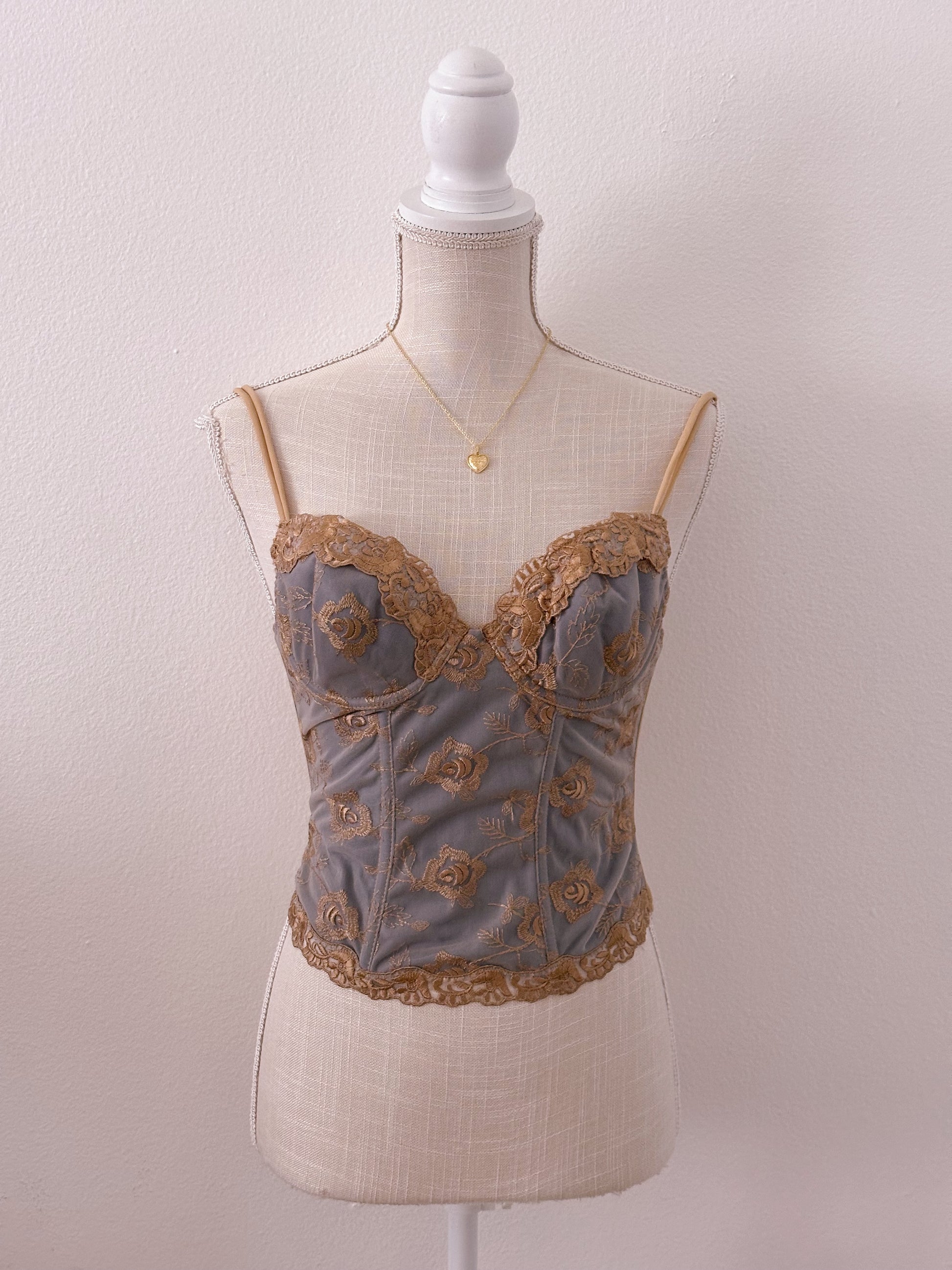 Vintage 90s Victoria's Secret blue and gold corset size: 34 B