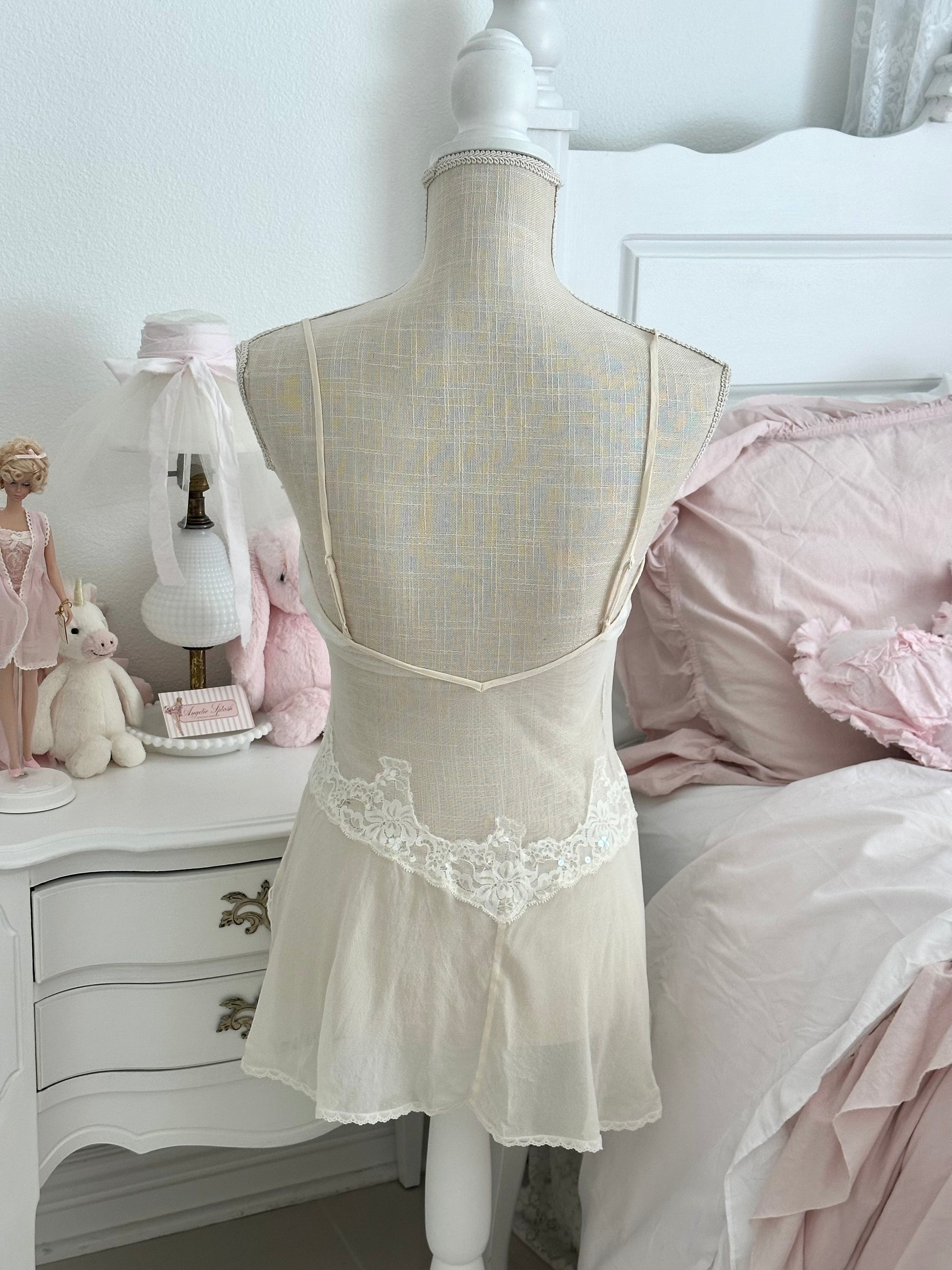 Vintage 2002 Victoria’s Secret White Silk Babydoll Slip Dress Size: XS