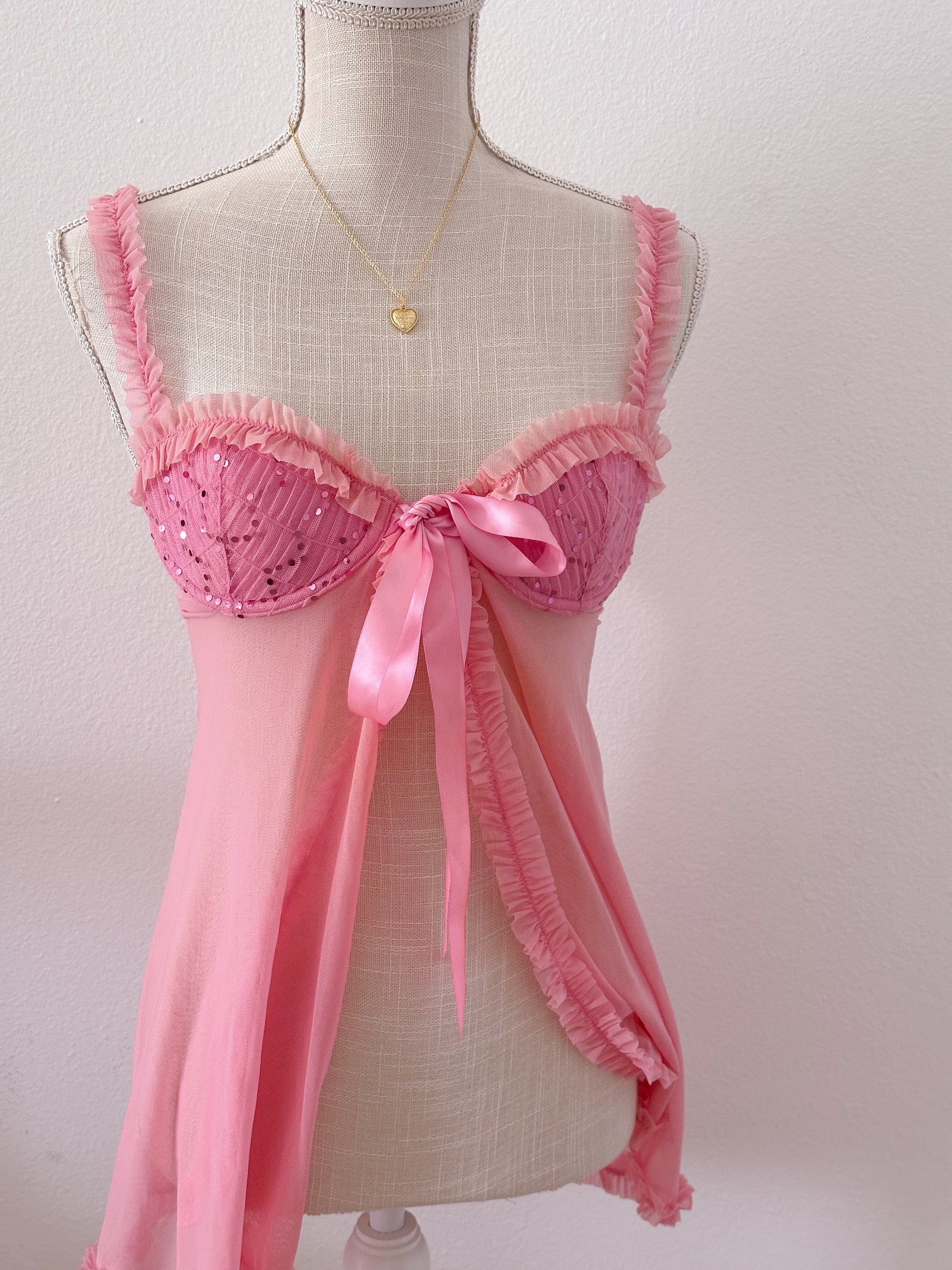 Vintage Victoria's Secret Pink babydoll lingerie sequin top size: 34 B