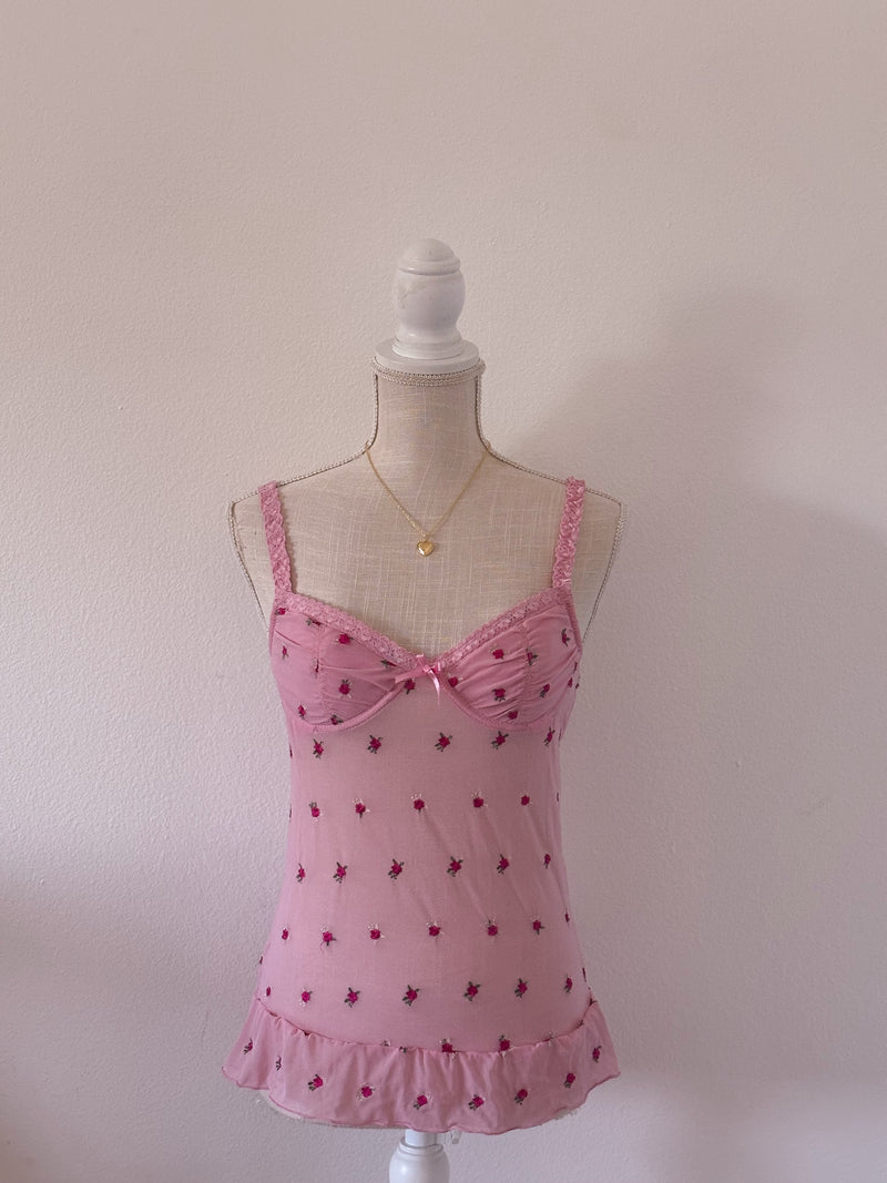 Vintage Rampage Pink Floral Babydoll Top Size: S