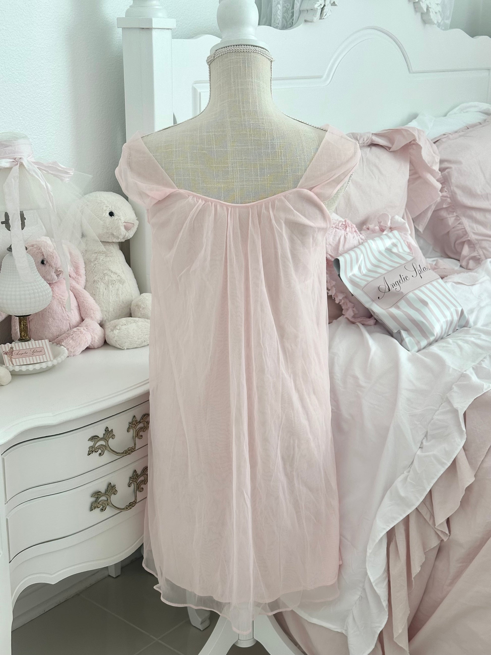 Vintage 1960s Peignoir Pink Nylon Nightgown Size: S