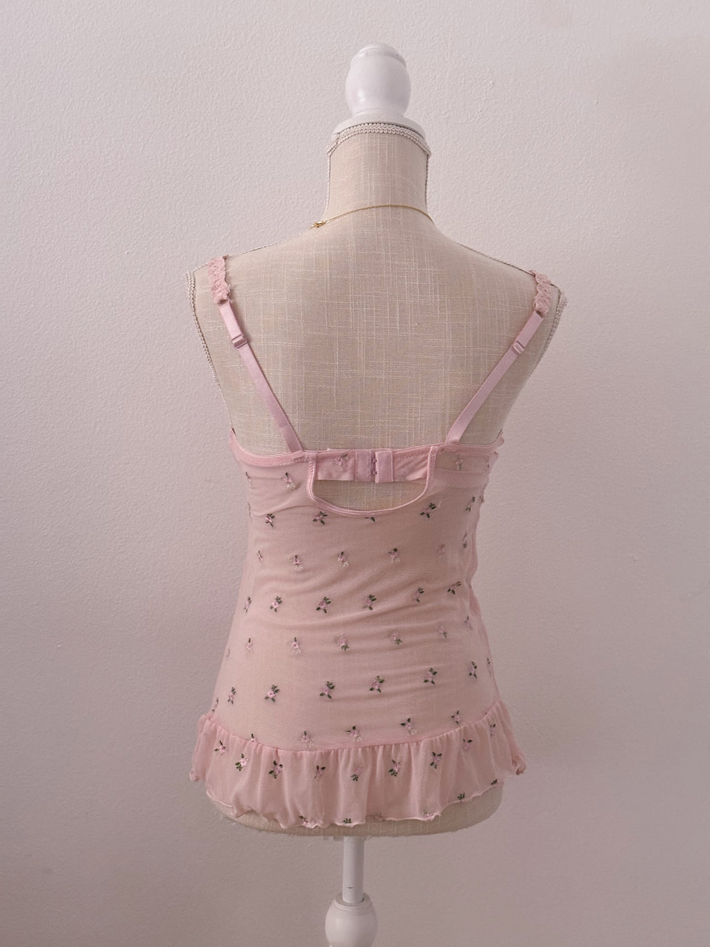 Vintage pink floral babydoll cami bustier top shabby chic