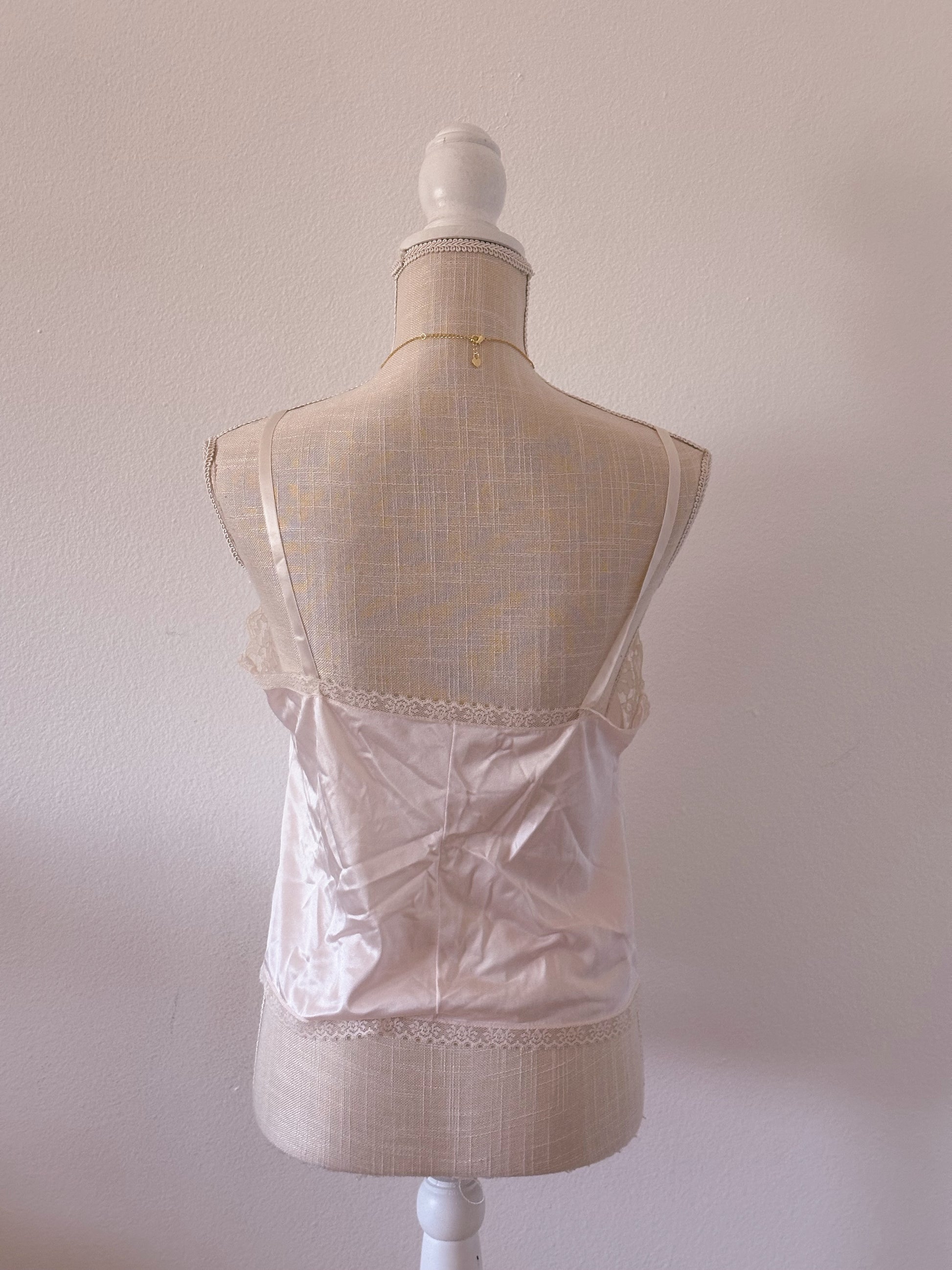 Vintage nylon 1950s shabby chic pink cami top size: S