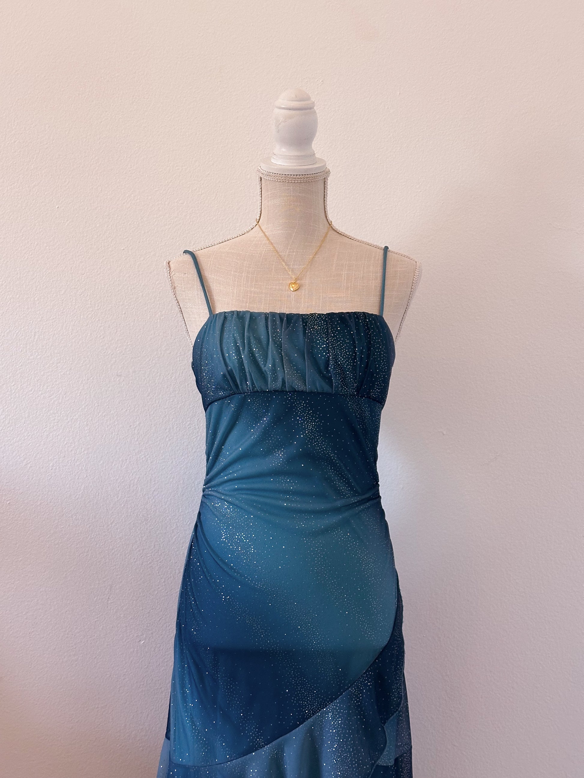 Vintage 1990s Taboo Dark Blue sparkly formal midi dress size: S/M