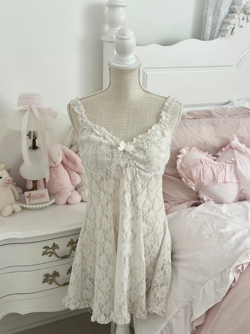 Vintage 1990s Cinema Etoile White Babydoll Slip Dress Size: L