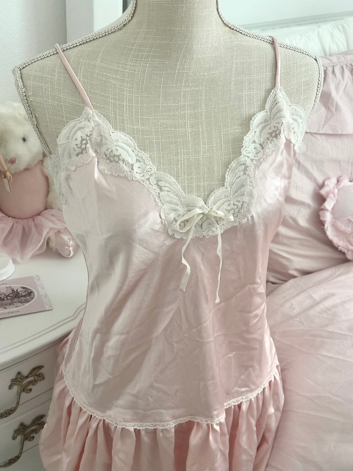 Vintage Kathryn Pink Satin Babydoll Slip Dress Size M