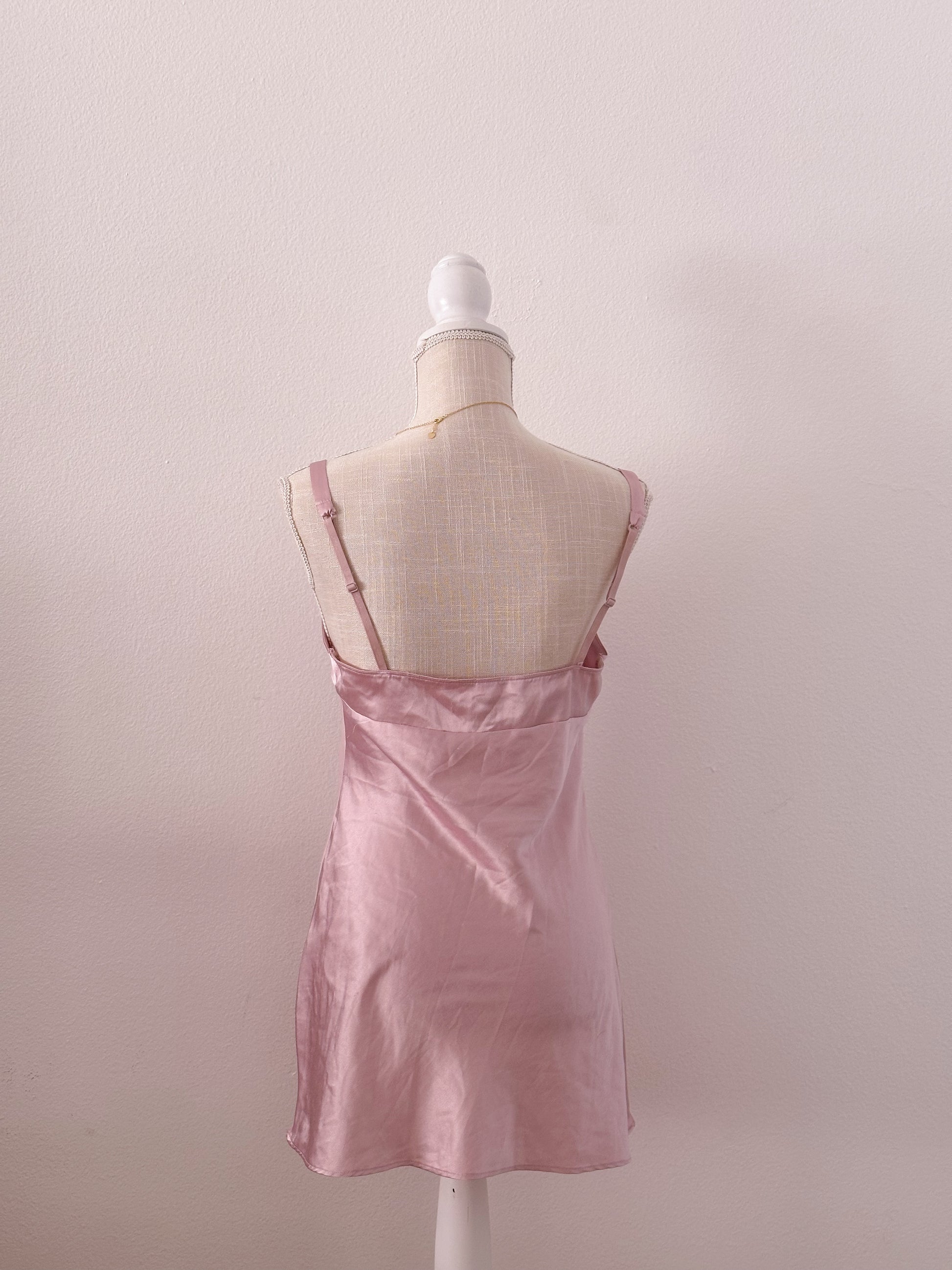 Victoria's Secret vintage coquette bow satin champagne pink slip dress