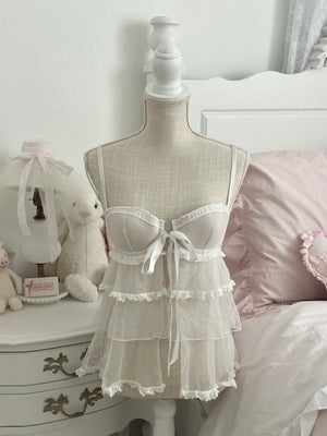 Vintage 2011 Victoria’s Secret "I Do" Bridal Collection White Ruffle Bustier Babydoll Top Size: 34C