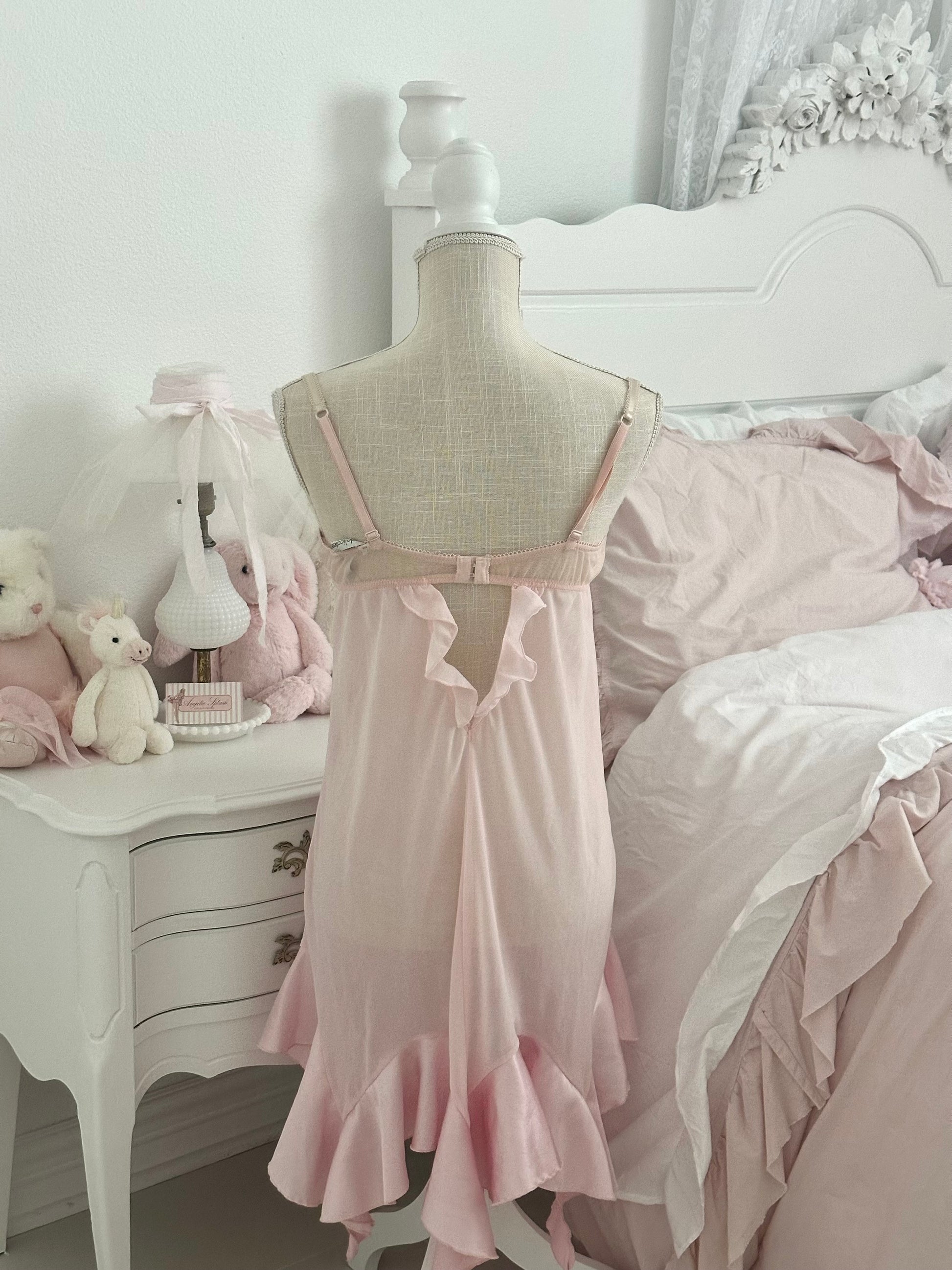 Vintage Delicates Pink Rose Babydoll Slip Dress Size: M/L