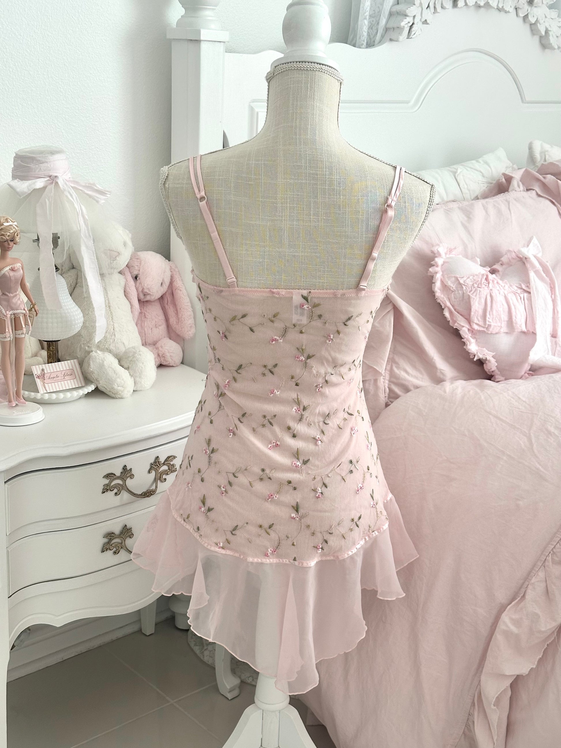 Vintage Hillard & Hanson Pink Floral Babydoll Slip Dress Size: M