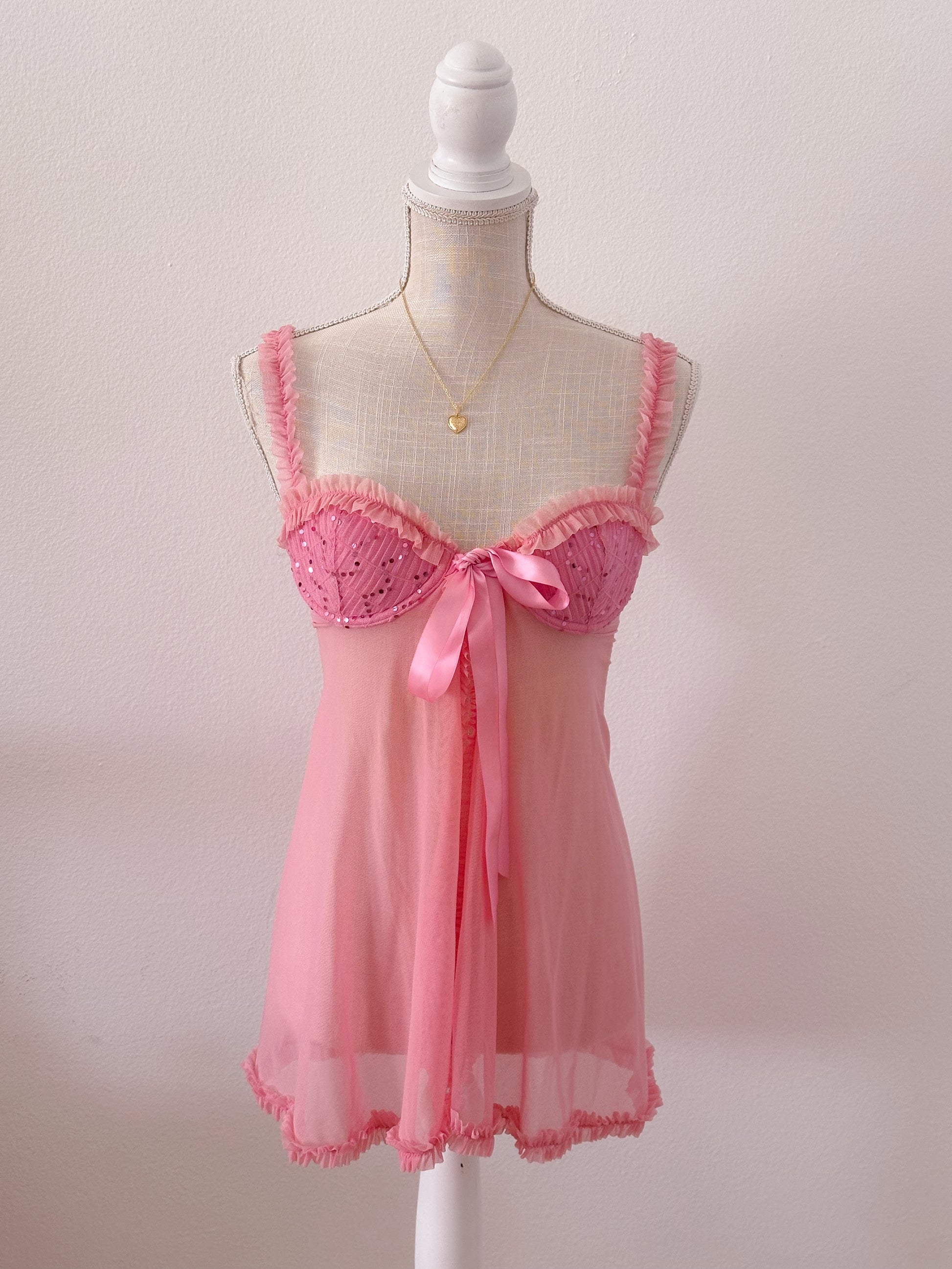 Vintage Victoria's Secret Pink babydoll lingerie sequin top size: 34 B