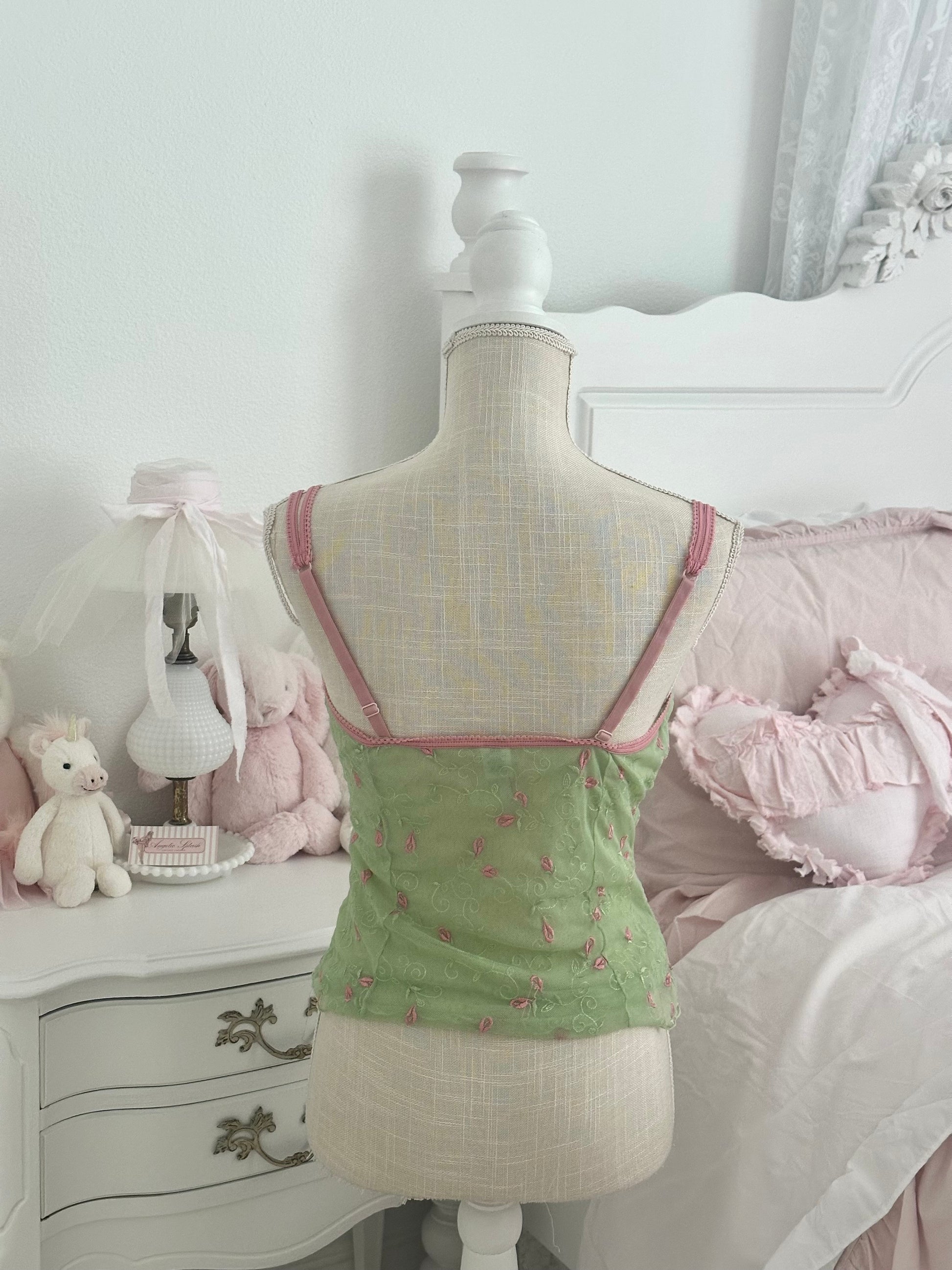 Vintage Y2K Rampage Pink & Green Sheer Corset Top Size: L (Fits M)