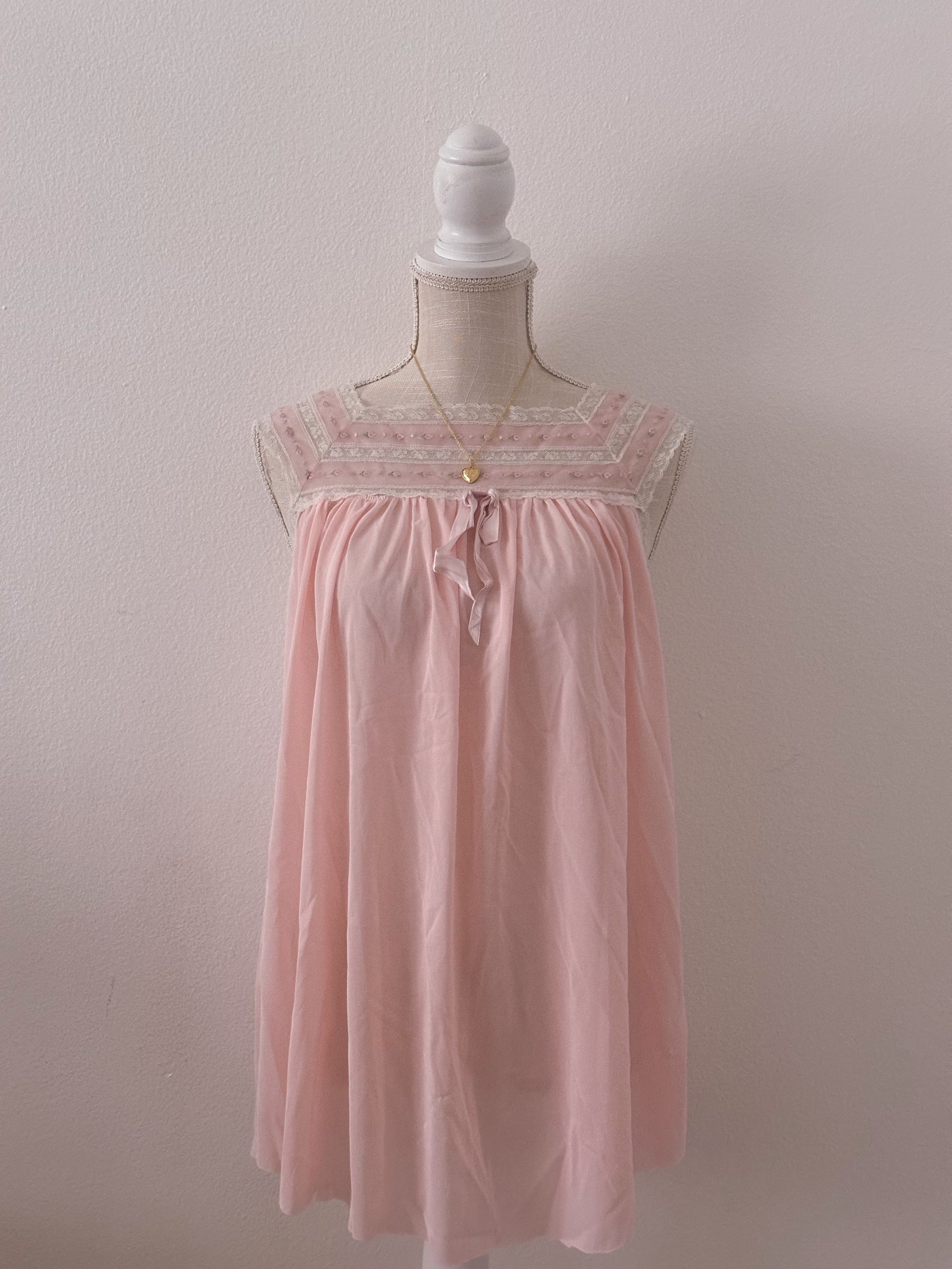 Vintage 1950s pink peignoir shabby chic babydoll slip dress size: S