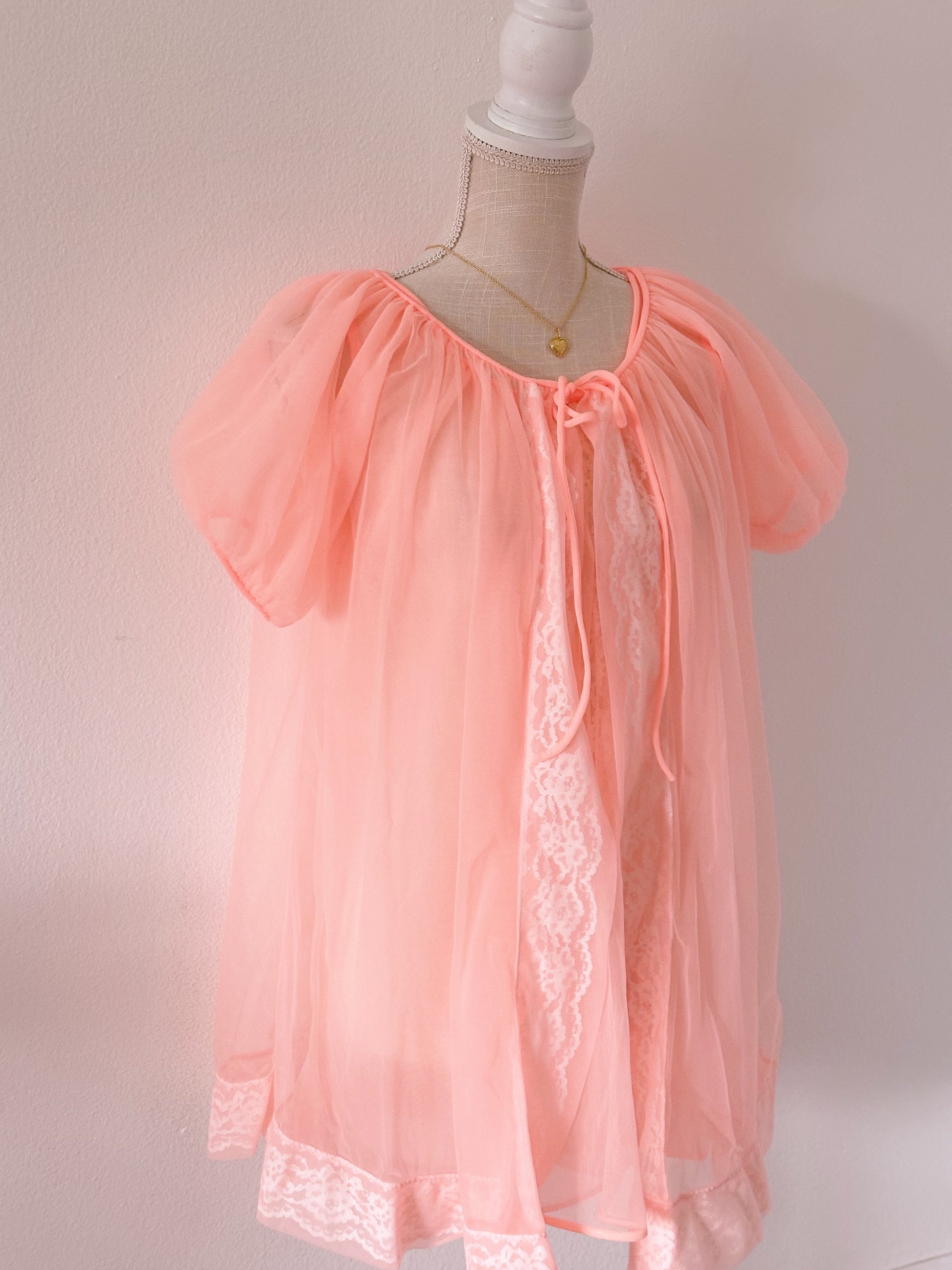 1950's peignoir peach robe and slip dress set