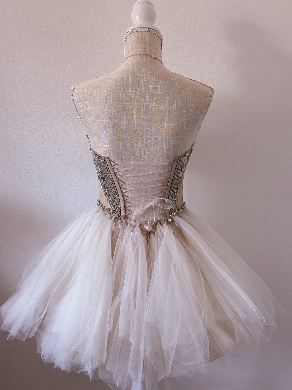 Handmade swan lake mini formal dress with mirror & rhinestone work size: Small