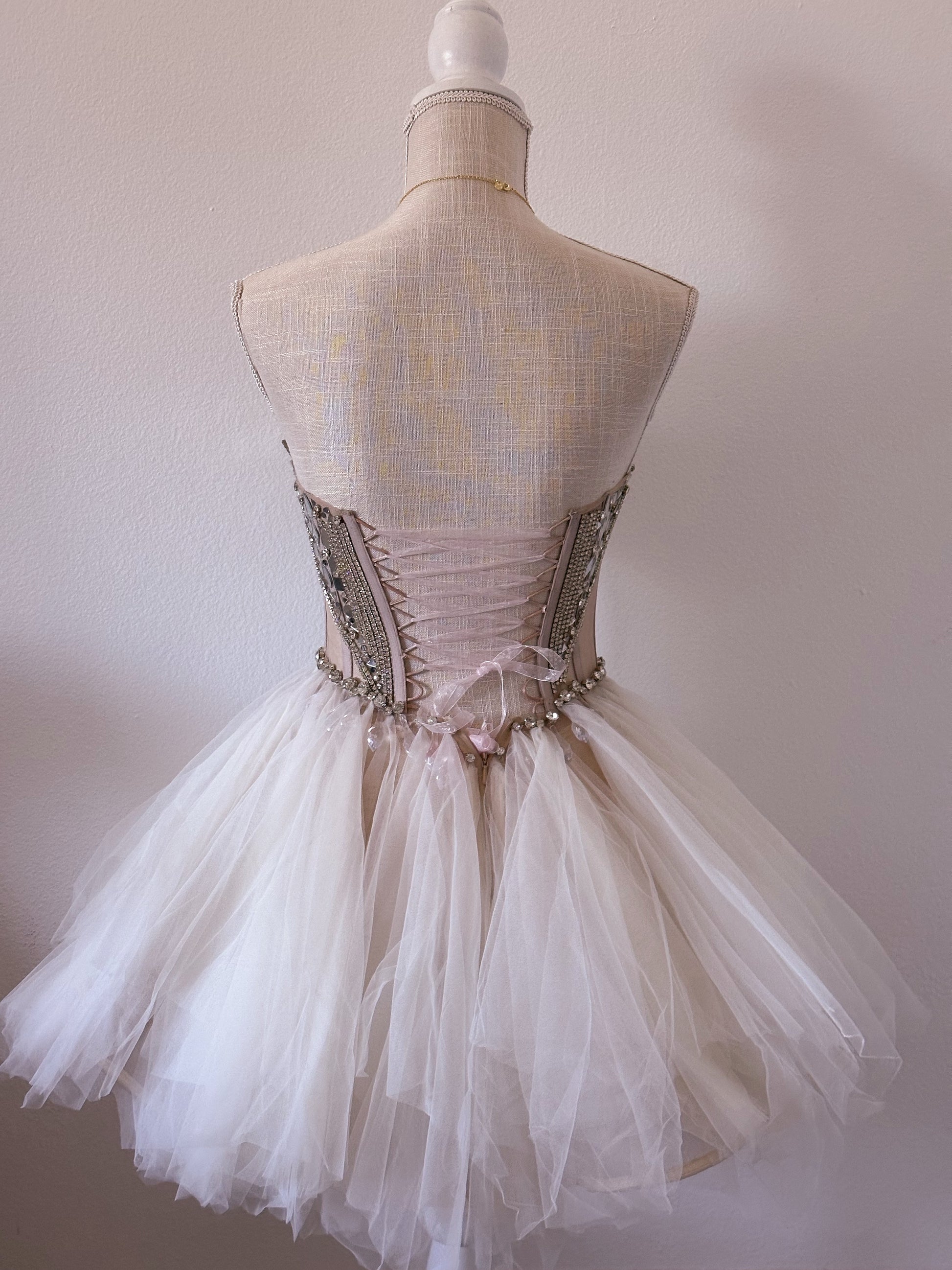 Handmade swan lake mini formal dress with mirror & rhinestone work size: Small