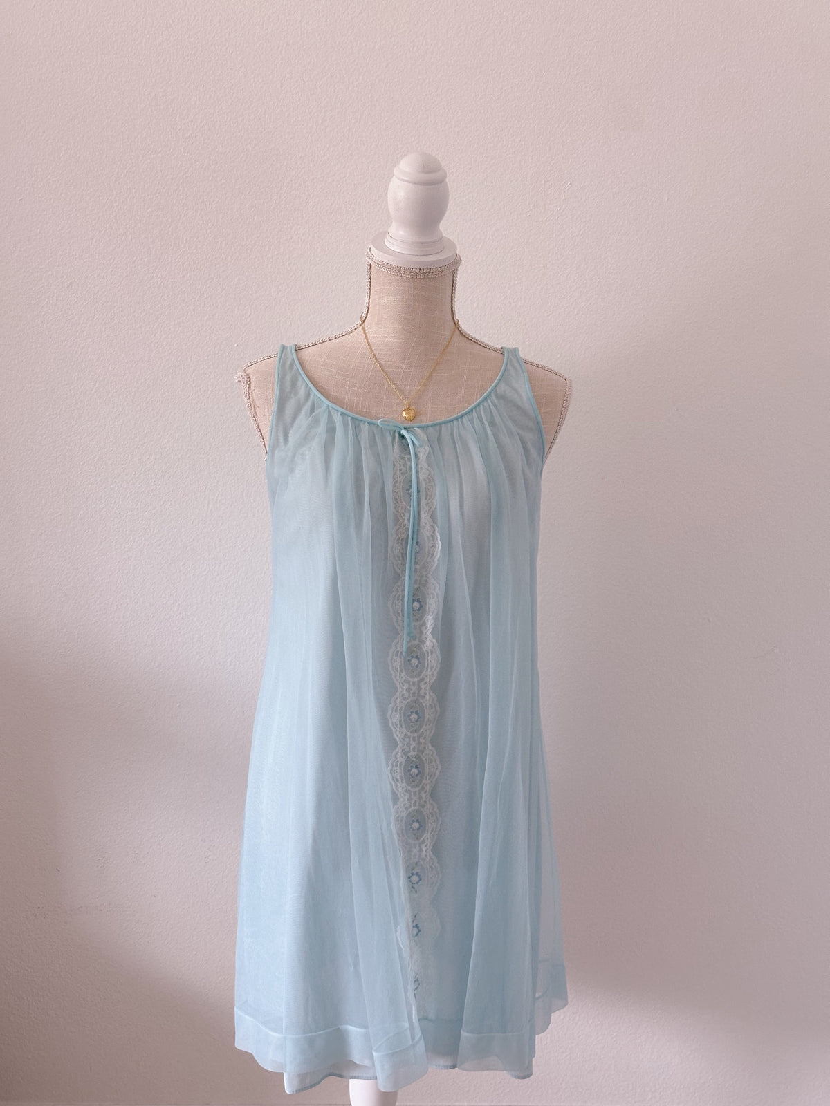 Authentic true vintage 1950's peignoir blue robe and slip dress set with puff sleeves
