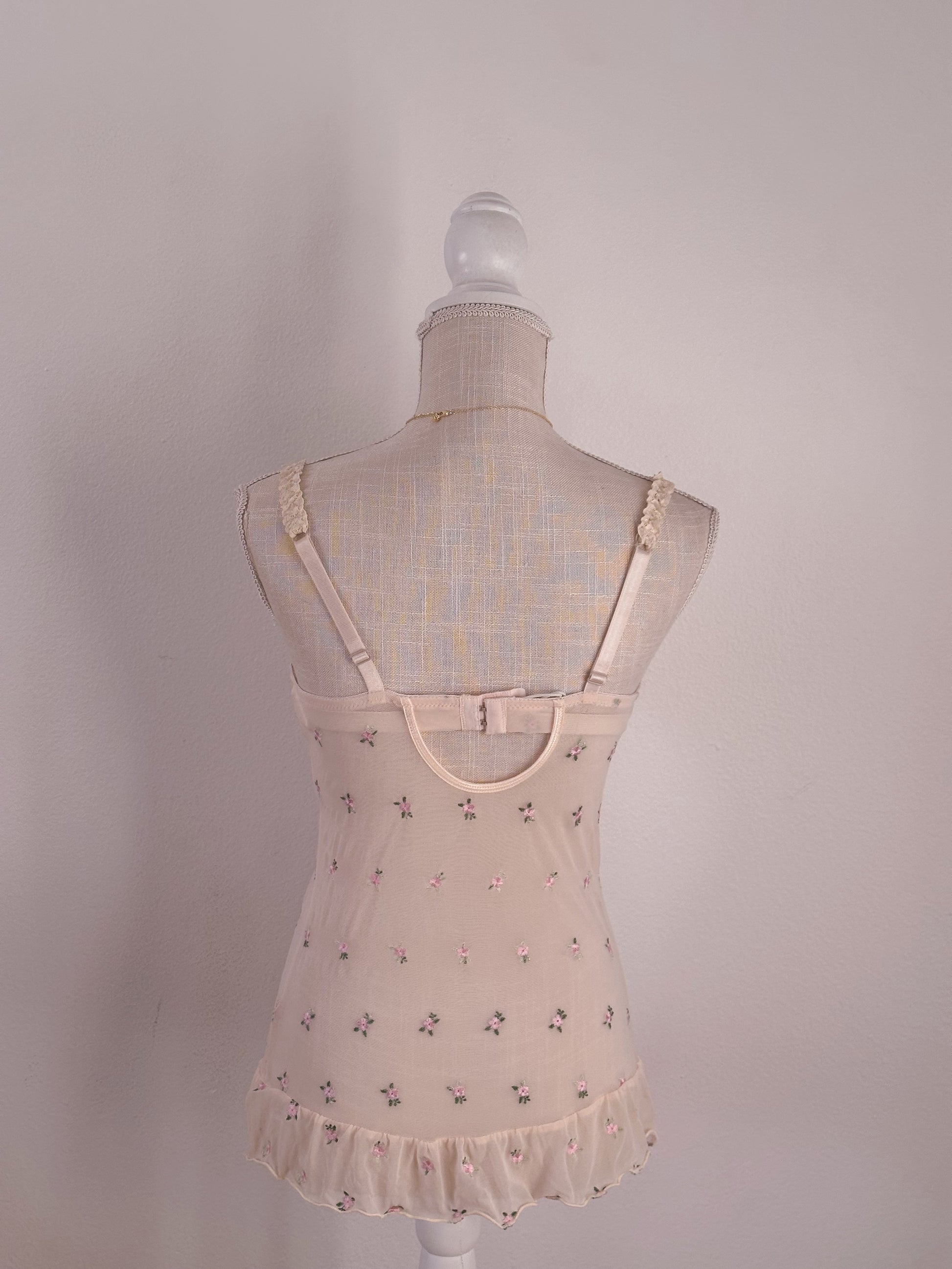 Vintage Ava Rose Cream Floral Babydoll Size: M