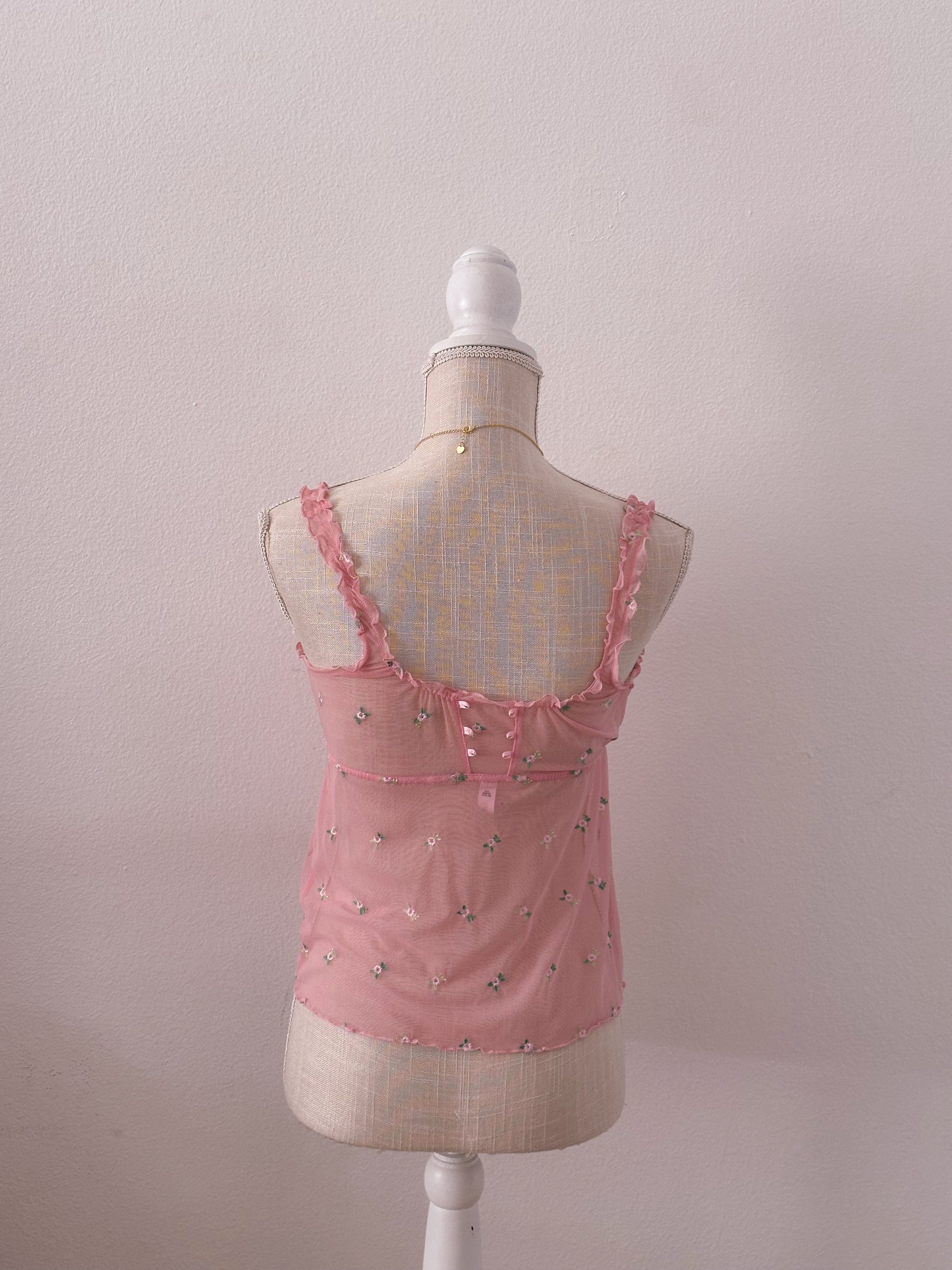 Vintage Victoria's Secret pink floral milkmaid cami top size: S