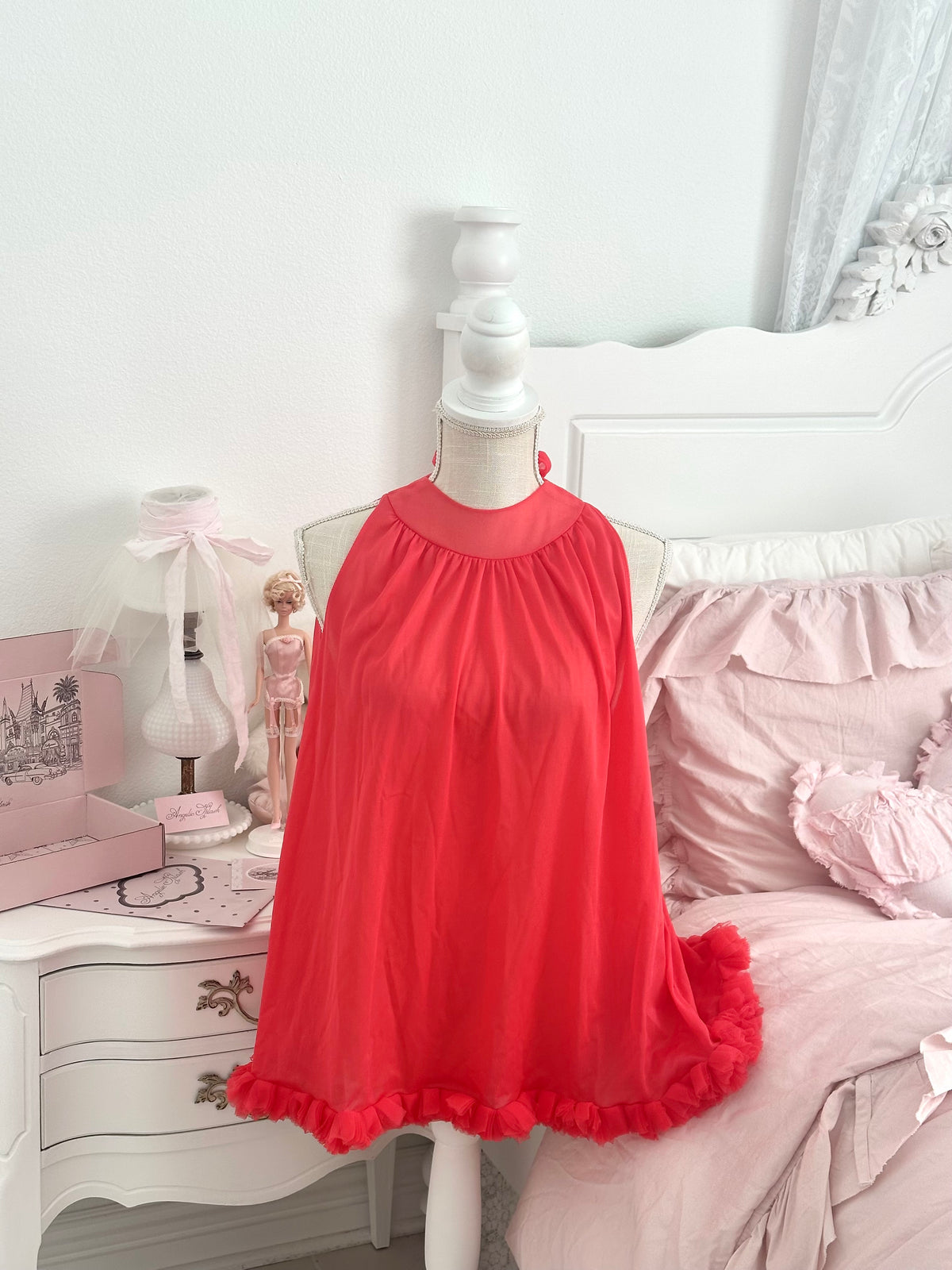 Vintage 1960s Rogers Red Chiffon Babydoll Size S