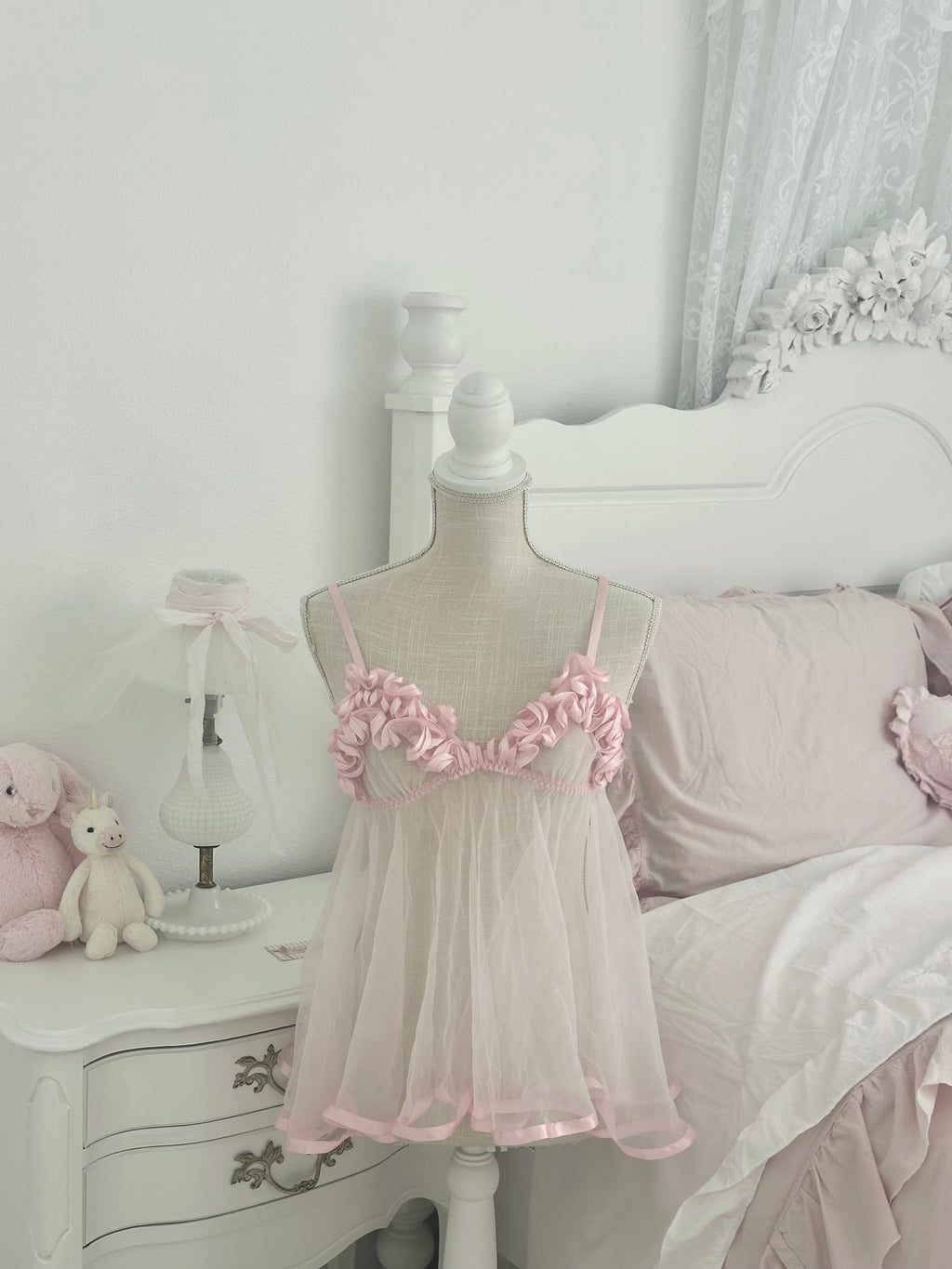Vintage 1990s Frederick’s of Hollywood Pink Sheer Ruffle Babydoll Top Size: S