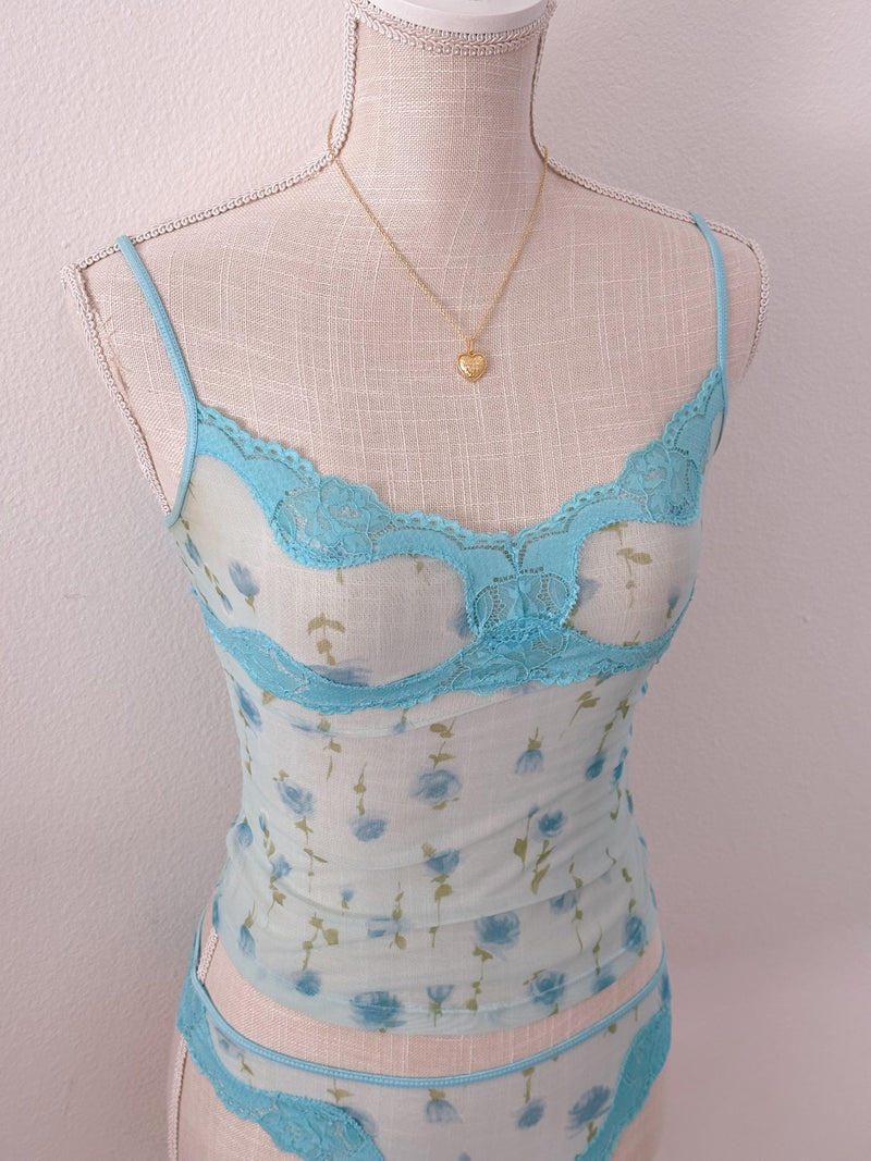Vintage Rampage blue sheer floral cami set size: S