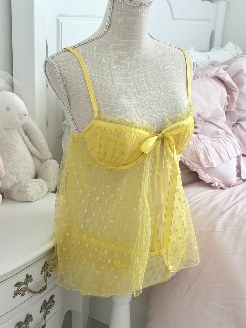 Vintage 2007 Victoria’s Secret Sexy Little Things Yellow Sheer Babydoll & Panty Set Size 34B
