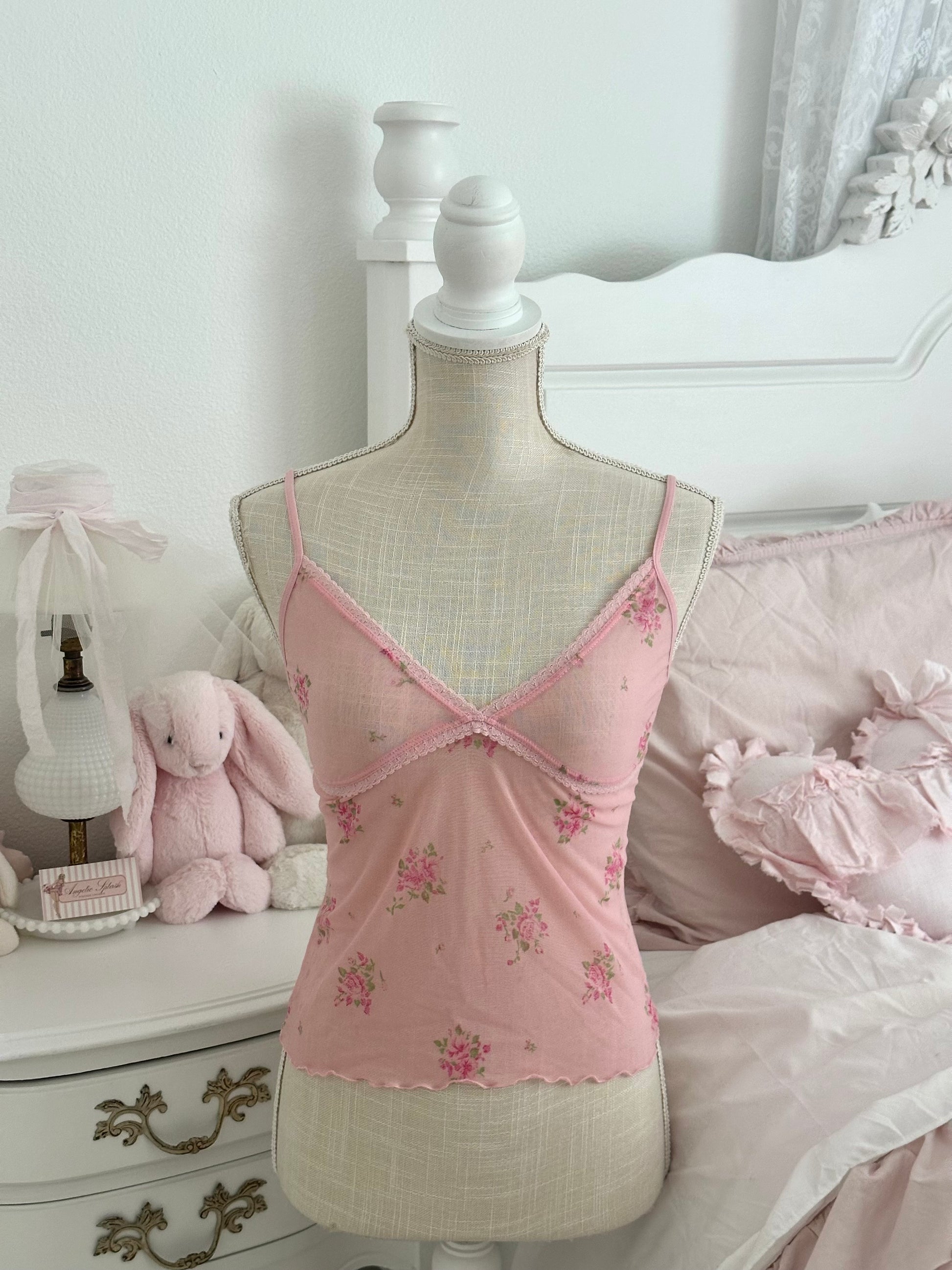Vintage Y2K Old Navy Pink Sheer Floral Cami Top Size: M