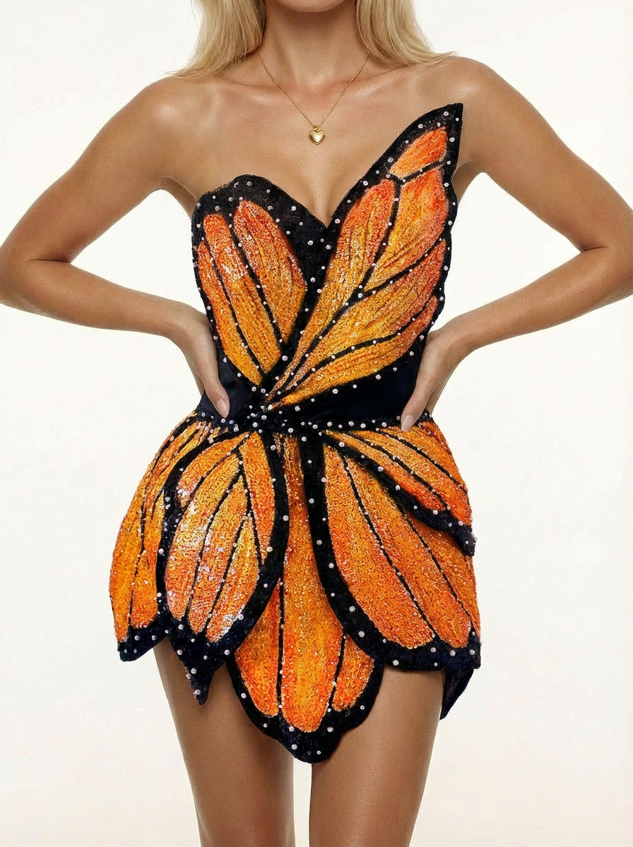 Handmade bedazzled mini butterfly formal dress Size: S