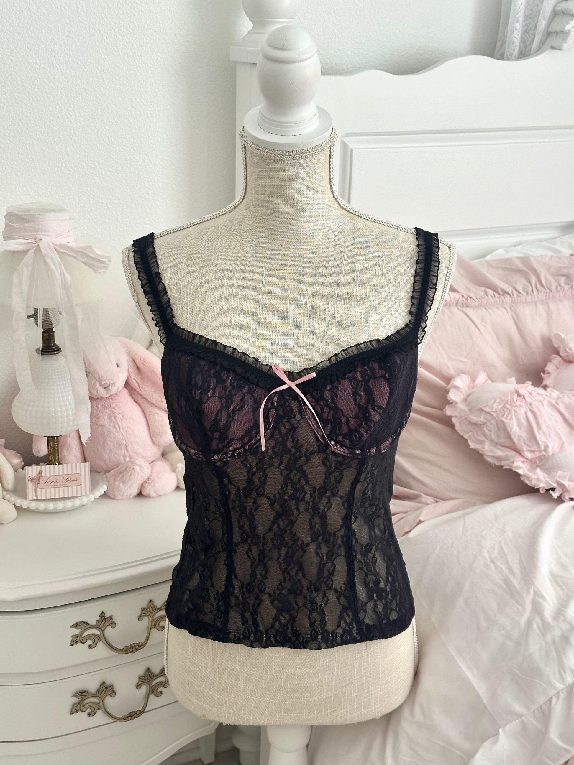 Vintage 2005 Victoria’s Secret Black & Pink Bustier Cami Top Size: L