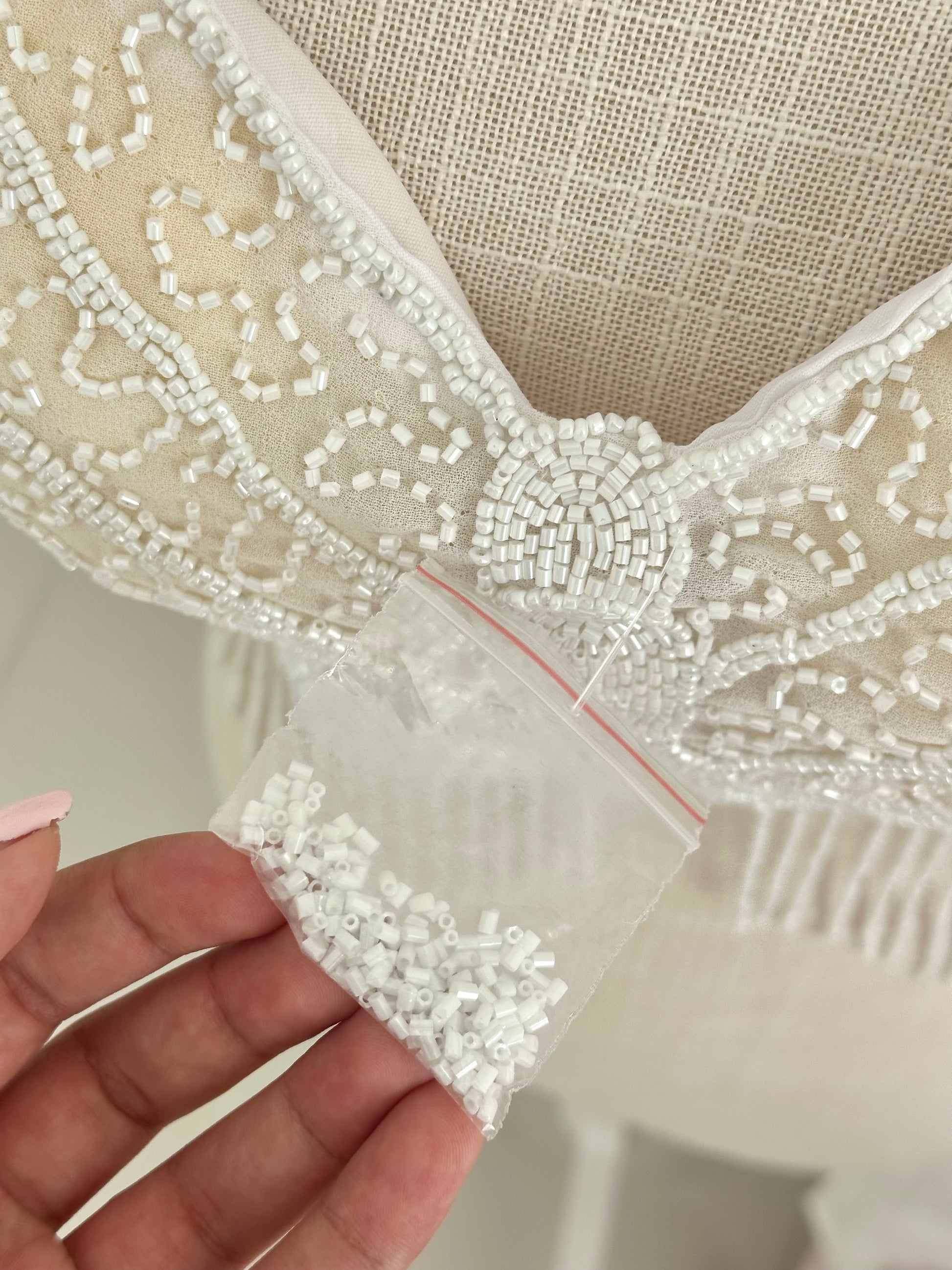 Vintage 1990s White Sequin Beaded Butterfly Halter Top XS–M