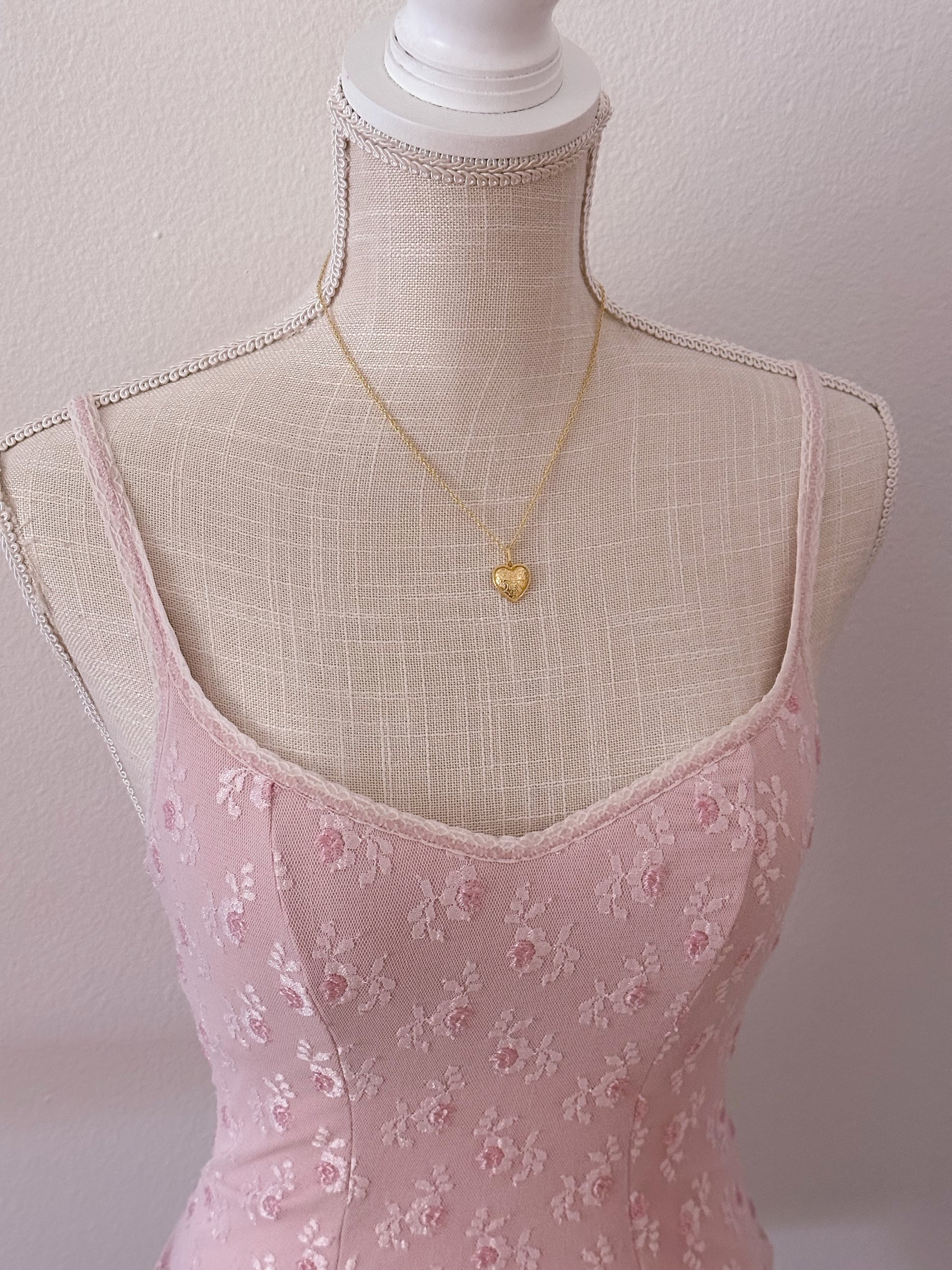 Vintage shabby chic floral pink bustier corset cami top size: S