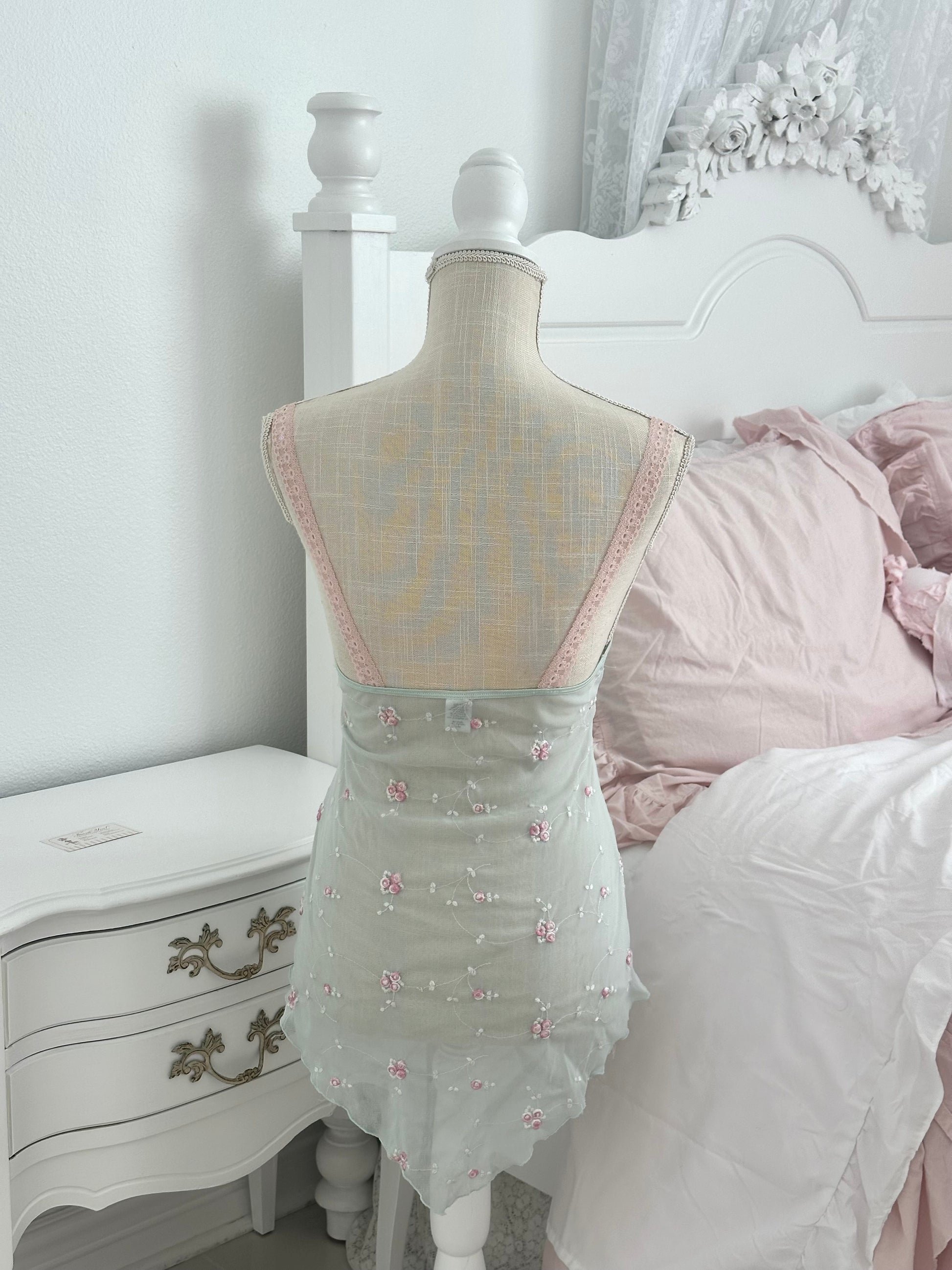 Vintage Y2K Rampage Blue Sheer Floral Babydoll Cami Top Size: S