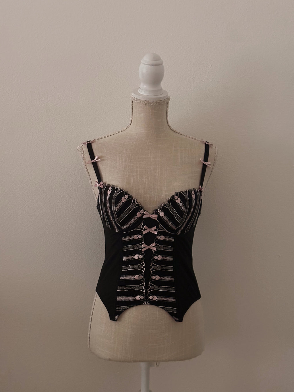 Vintage Chantal Thomass for Victoria's Secret black bustier cami bow top