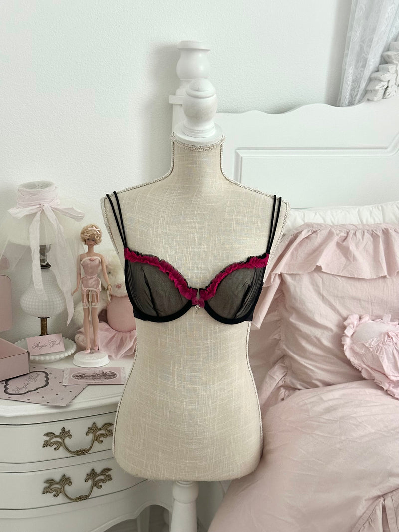 Vintage 2005 Victoria’s Secret Black & Pink Sheer Mesh Bra Size M