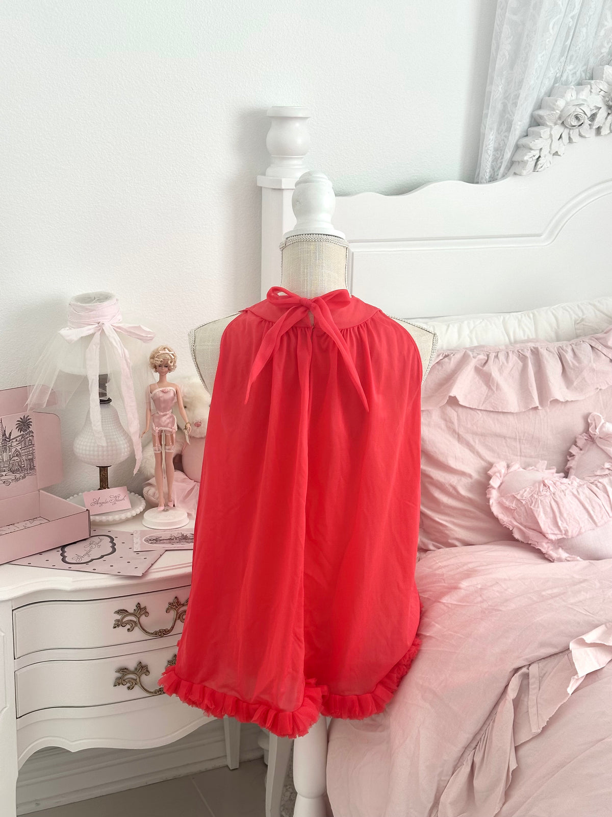 Vintage 1960s Rogers Red Chiffon Babydoll Size S