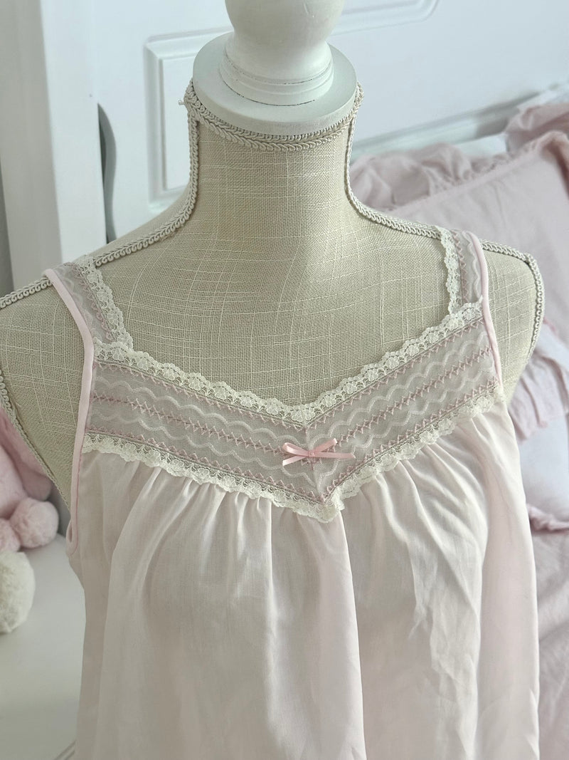 Vintage 1970s Lorraine Pink Lace Babydoll Top Size: M