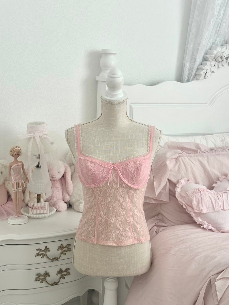 Vintage 2005 Victoria’s Secret Pink Lace Bustier Cami Top Size M