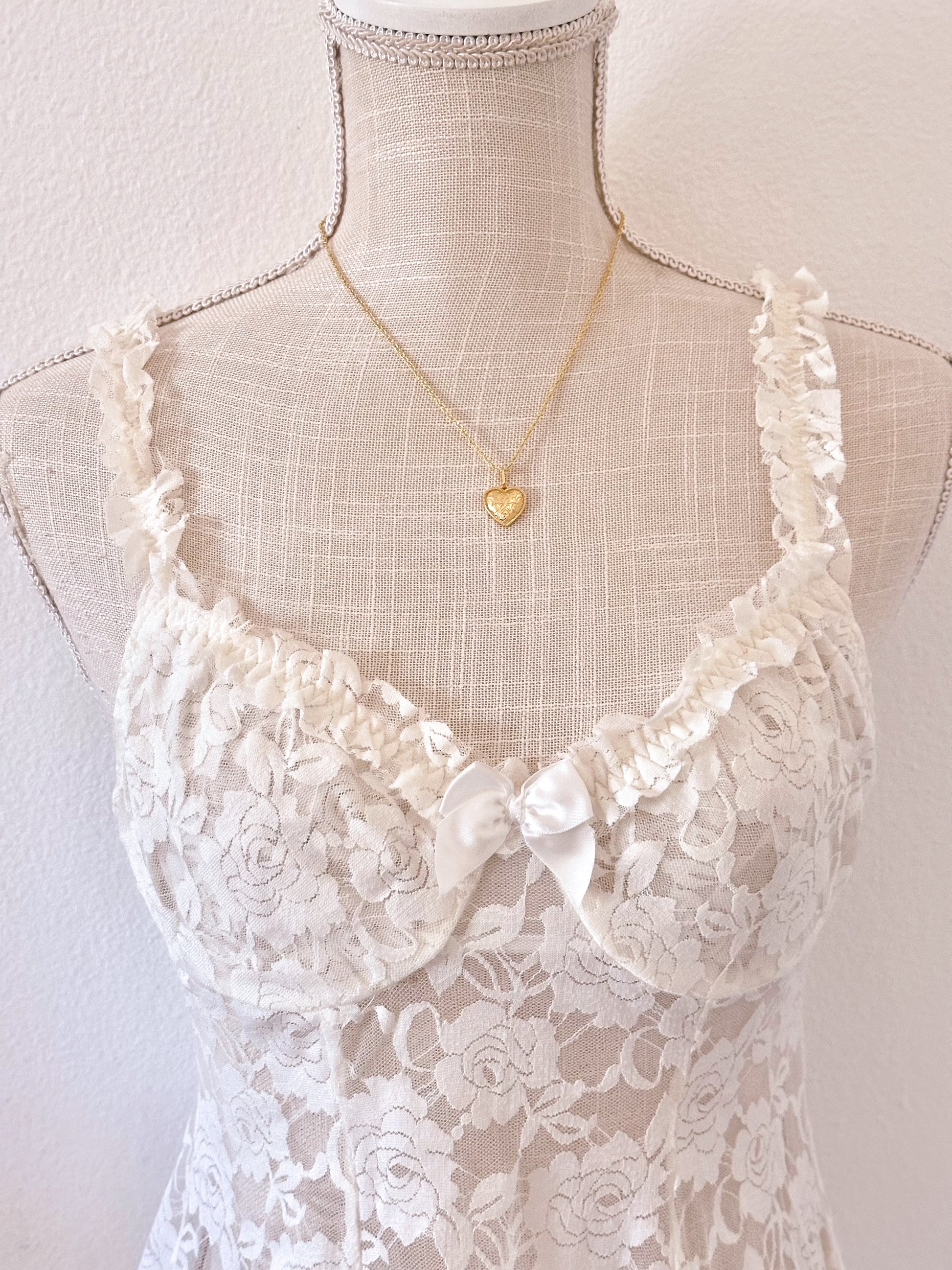 Vintage 1990s Cinema Etoile White Floral Sheer Babydoll Slip Dress Size: S