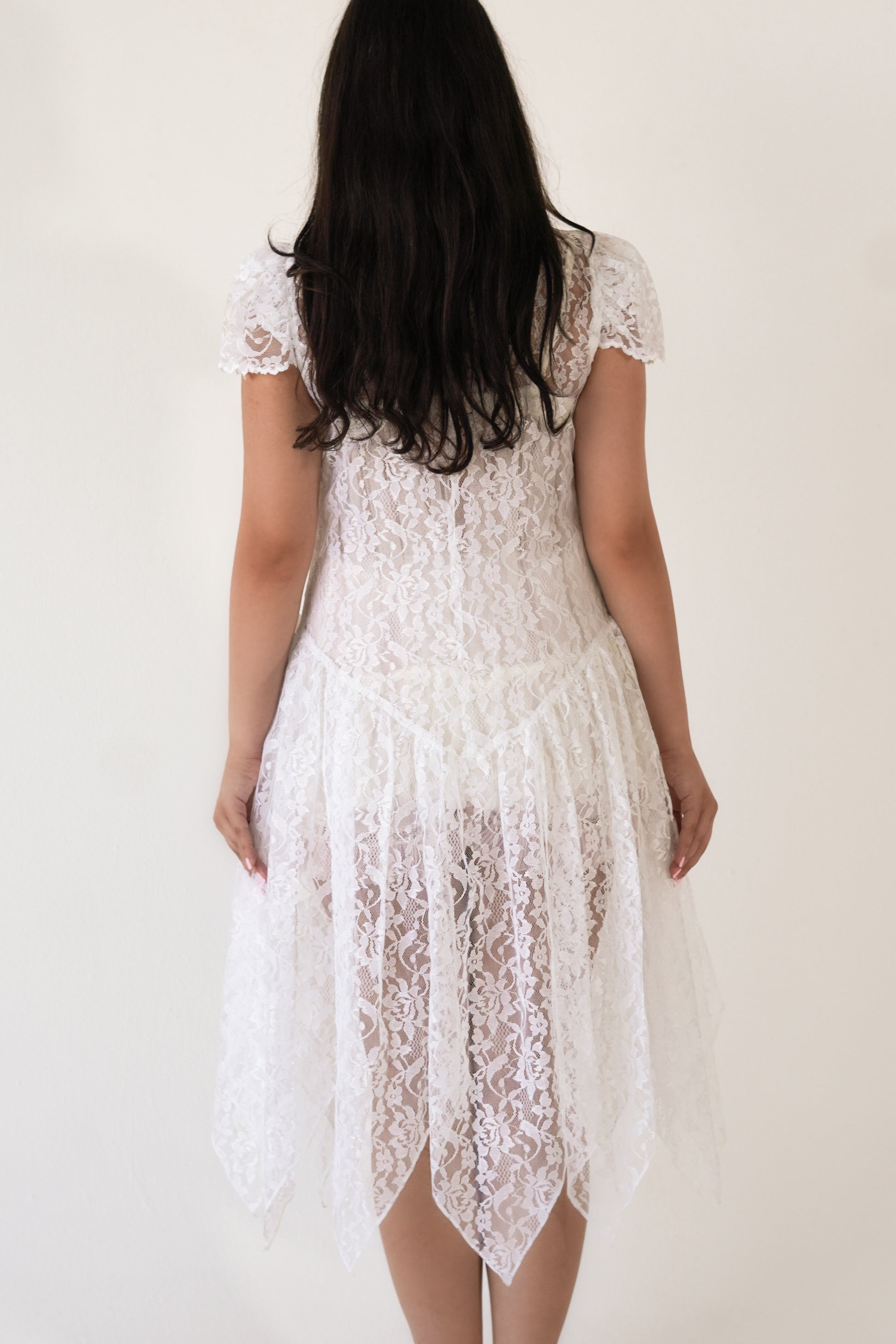 Vintage 80s/90s White Lace Sheer Midi Dress Size: S (No Tag)