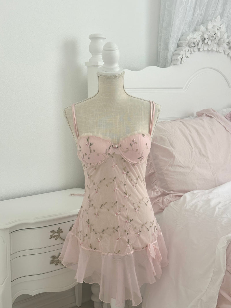 Vintage Y2K Hillard & Hanson Pink Shabby Chic Babydoll Slip Dress Size: S
