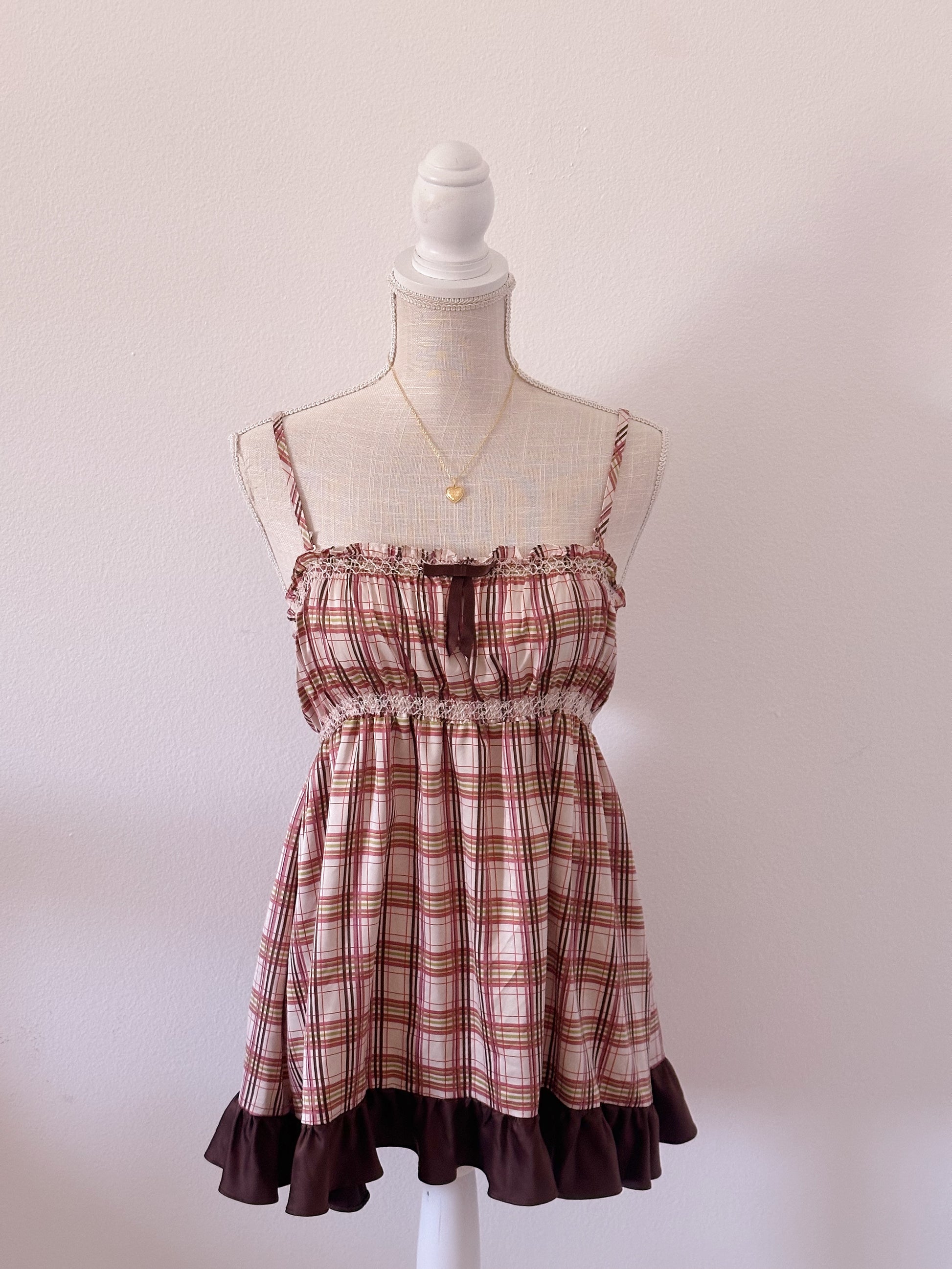 Vintage Victoria's Secret 2009 Brown plaid baby doll slip dress size: M