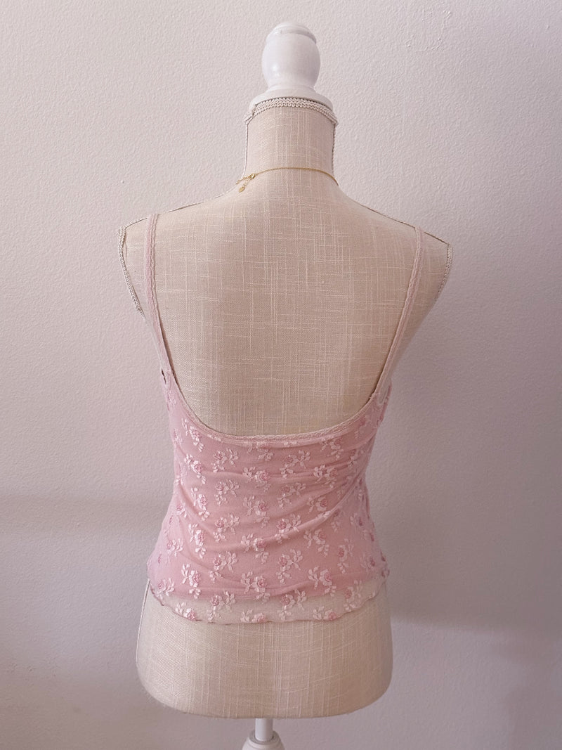Vintage shabby chic floral pink bustier corset cami top size: S